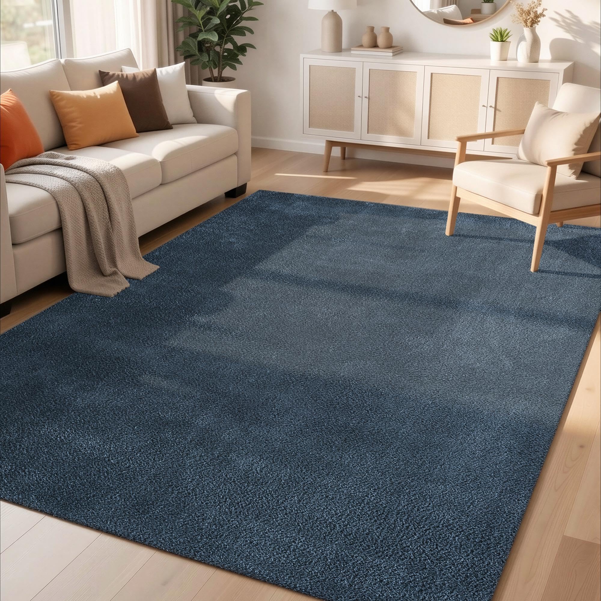 Rugs by Desire Comfy Washable Modern Living Room Rug Polyester Plain Indoor Area Rug with Low Pile - Anti-Slip Felt Backing SuperSoft Carpet Bedroom-Hallway, Navy, 200x280 cm