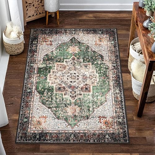 Miniatura 6 de Alfombras pequeñas de 2 x 3 pulgadas para entrada, alfombra bohemia verde para baño, pasillo, alfombra de cocina vintage, antideslizante, lavable,