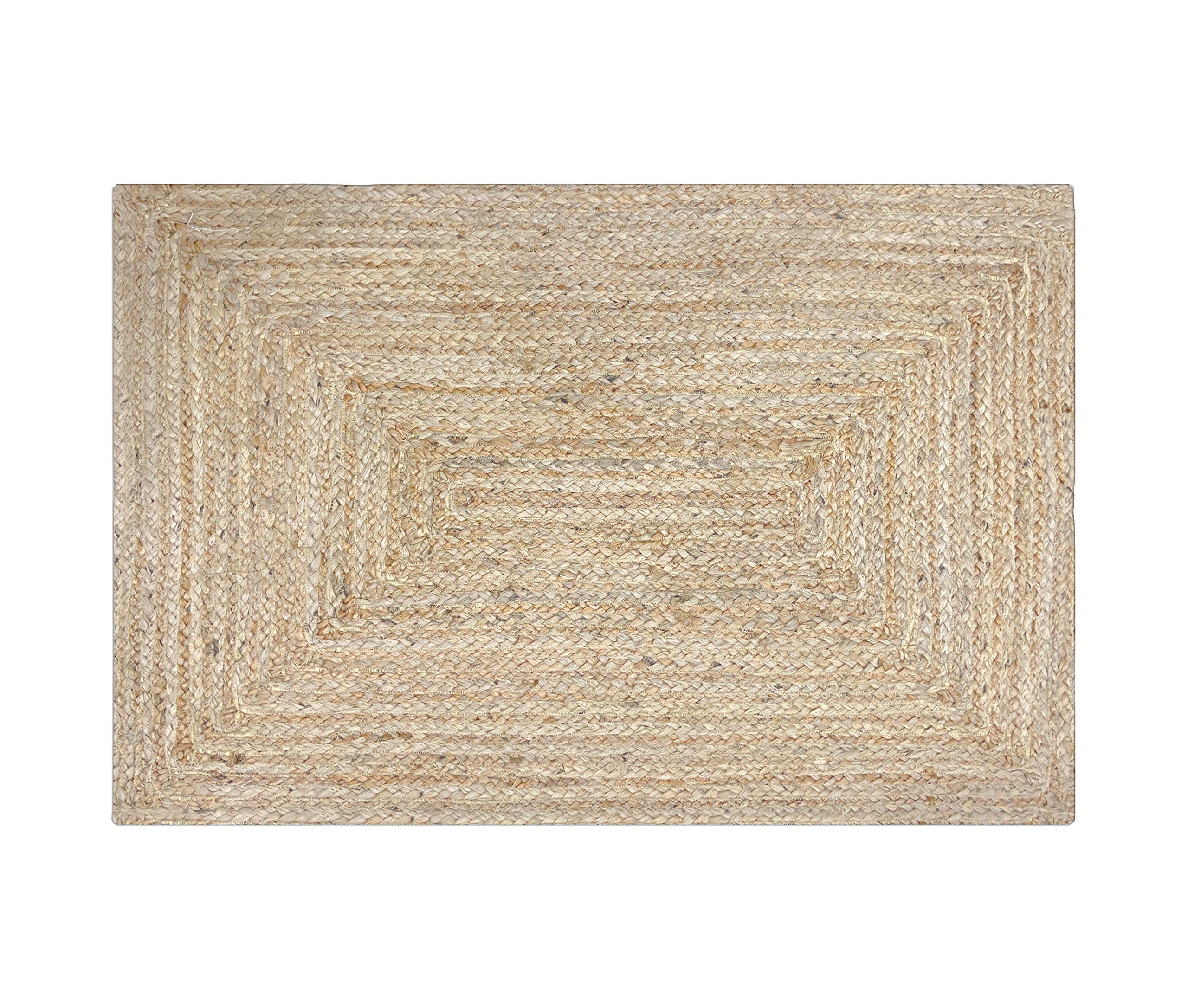 Jute Braid Natural Rug 2X3' -Natural Linen Color, Hand Woven & Reversible for Living Room Kitchen Entryway Rug,Jute Burlap Braided Rag Rug 24x36 inch,Farmhouse Rag Rug, Rustic Rug,Natural Look Rug