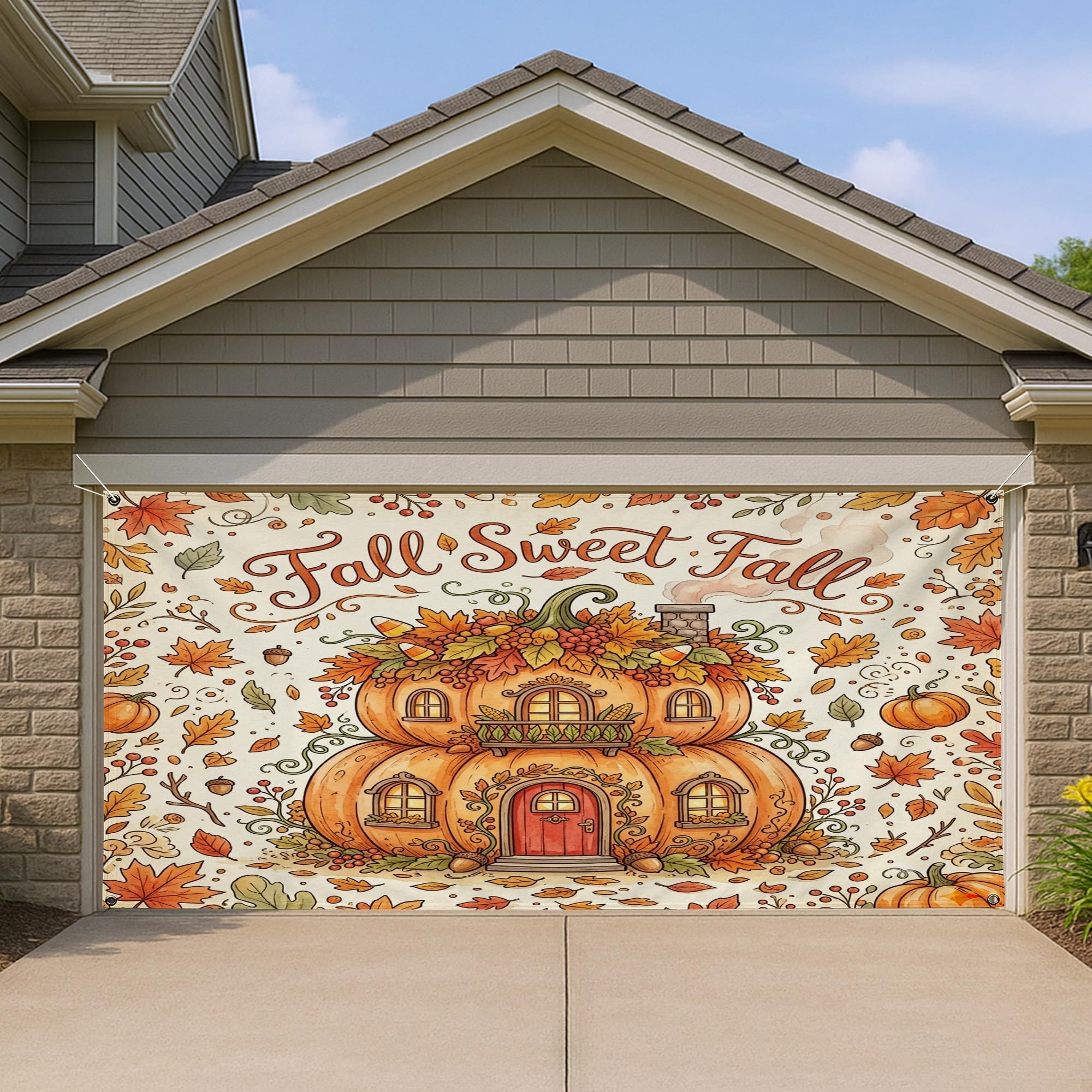 Housse de porte de garage d'automne douce au motif citrouille rétro