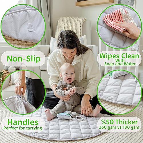 Miniatura 4 de SnapPea Baby Company - Tapete de actividades para bebé, tapete de juego gris para bebé, tapete para el tiempo boca abajo con 6 juguetes para bebés.