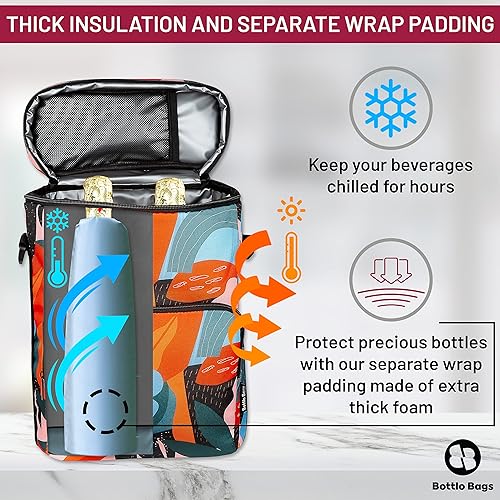 Miniatura 2 de Bolsas de mano de champán y vino para 2 botellas de vino  Bolsa térmica de vino con 3 bolsillos de almacenamiento, correa de hombro desmontable y