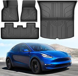 YITAMOTOR Tesla Model Y Floor Mats Set Custom Fit 2020-2023, TPE All-Weather Cargo Liners Rear Cargo Tray Trunk Automotive Floor Mat Interior Accessories, Black
