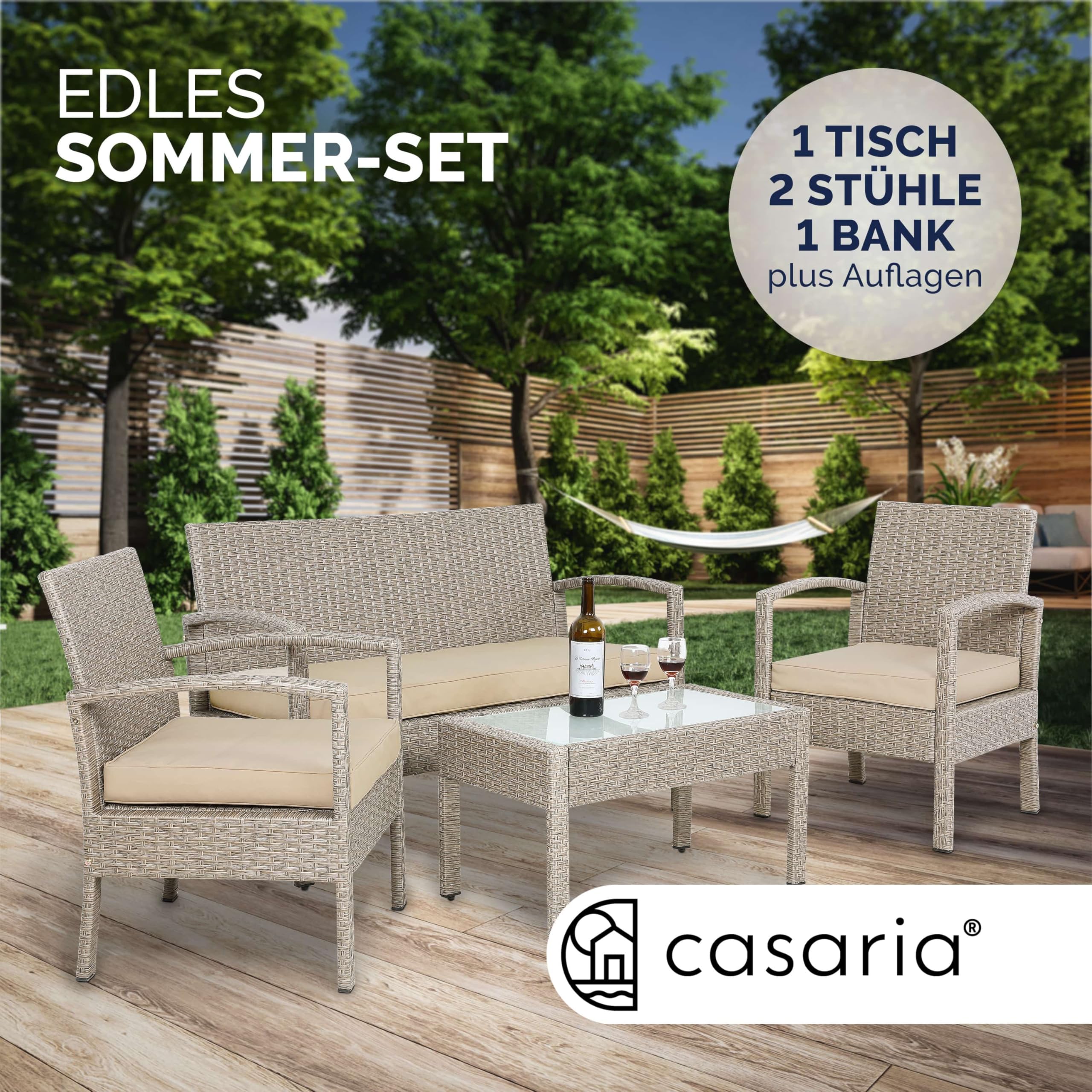 Casaria Lounge Tavolo da Giardino Polyrattan Set 4 Persone con Cuscini