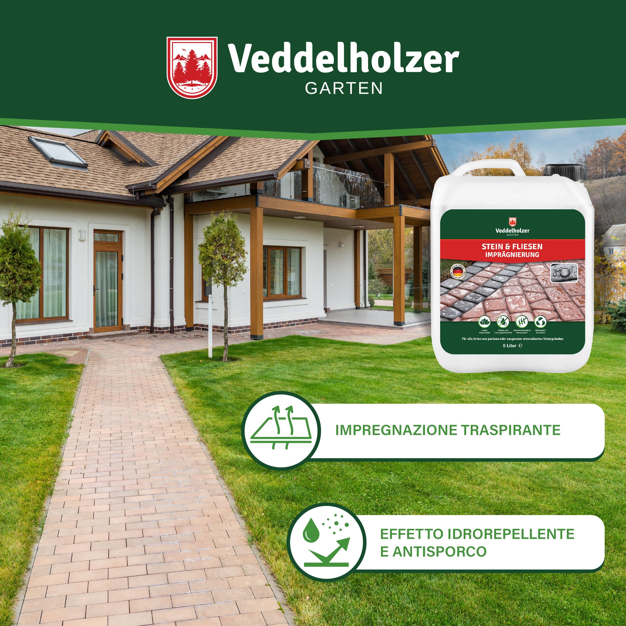 Veddelholzer Impregnante per Pietra, 5L, Universale, Resistente all'Acqua e allo Sporco, Trasparente