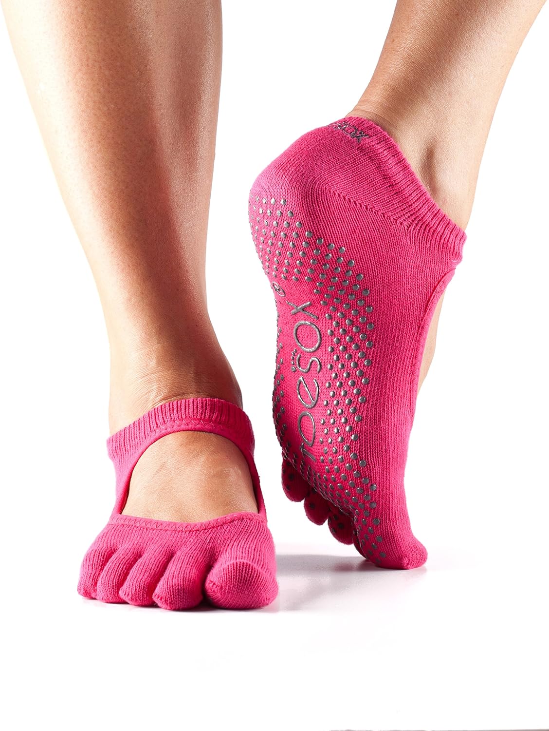 toesox Grip Ankle Full Toe Bellarina Tec – Grip Non-Slip Toe Socks for Pilates Barre Yoga
