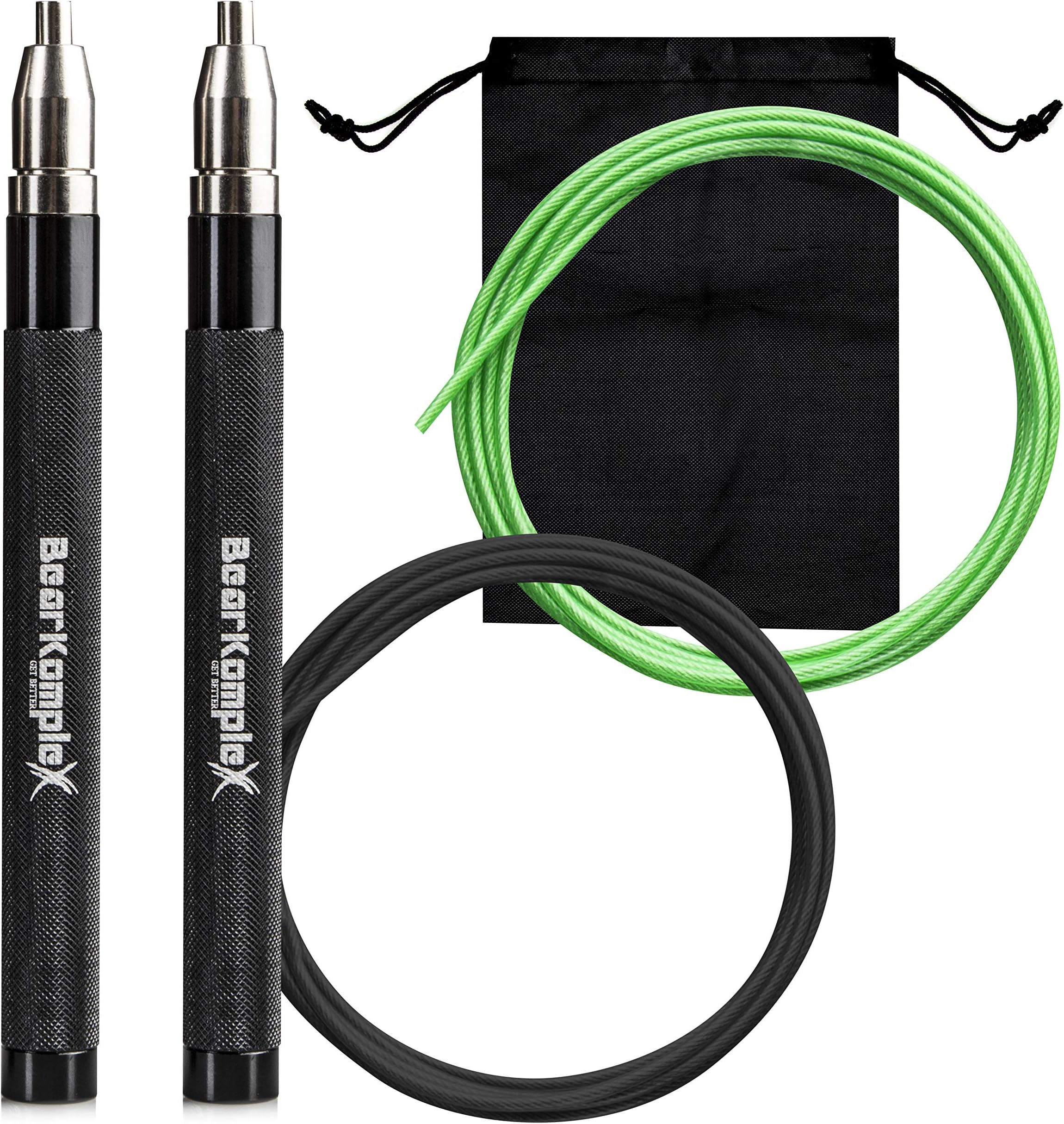Bear KompleX Speed Jump Rope - Get Fit Fast with Double Unders - Boxing & Conditioning - Fast & Easy Set Up - 2 Lightweight Cables + 2 Handles in Black or Blue - Free Carrying Case