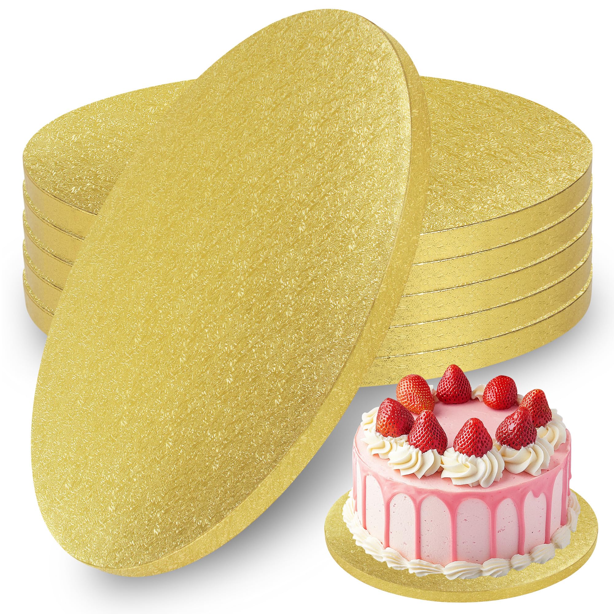 BUCOMTU Tortenplatten – 5 Stück, Rund, 30 Cm, 12 Mm Dick, Golden, Aus Pappe Mit Folie – Stabil, Wiederverwendbar – Für Hochzeit & Party!