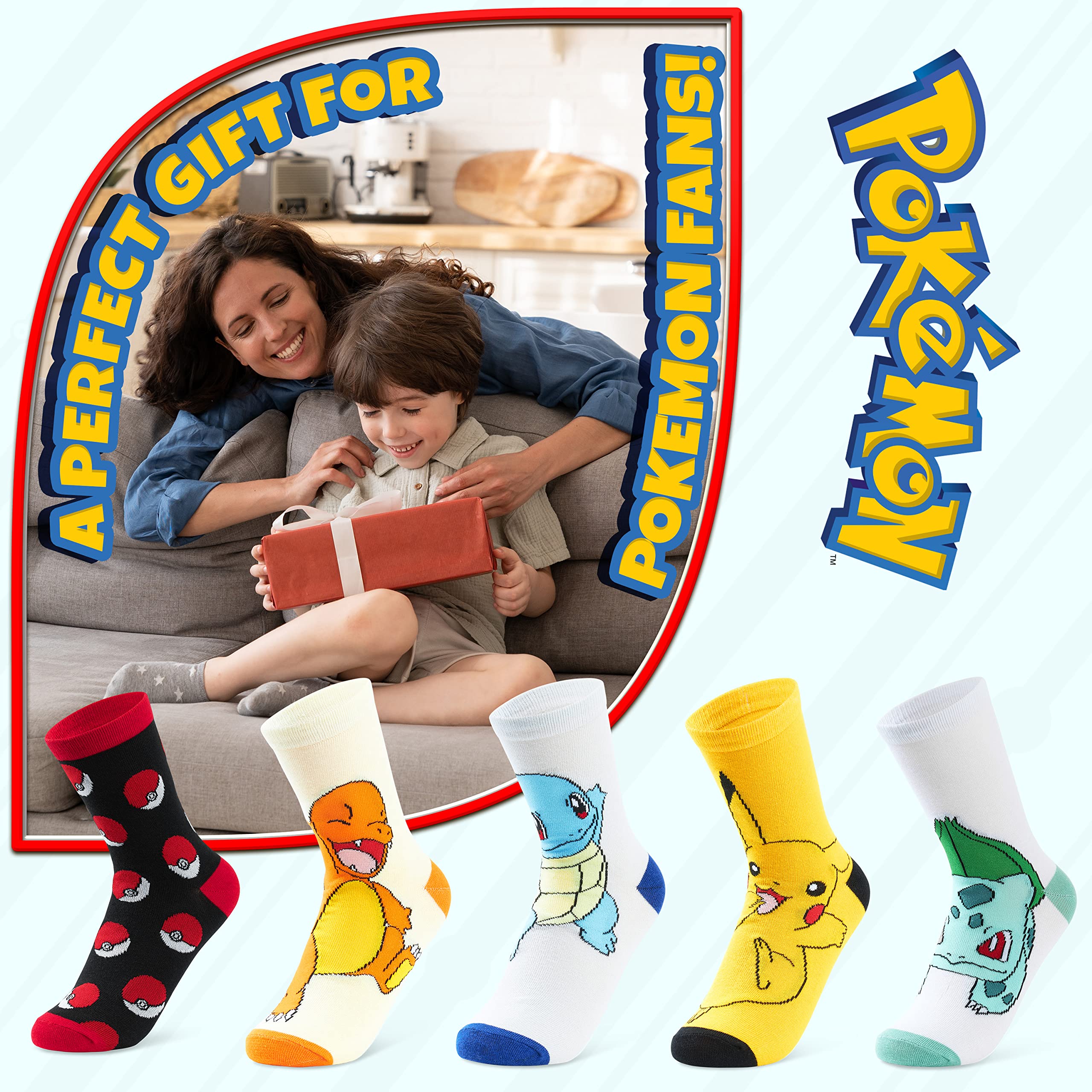 Pokémon Calzini Bambino Pacco da 5 Calze Ragazzo Ragazza in Cotone Misto Elasticizzato Taglia Unica Gadget Ufficiale