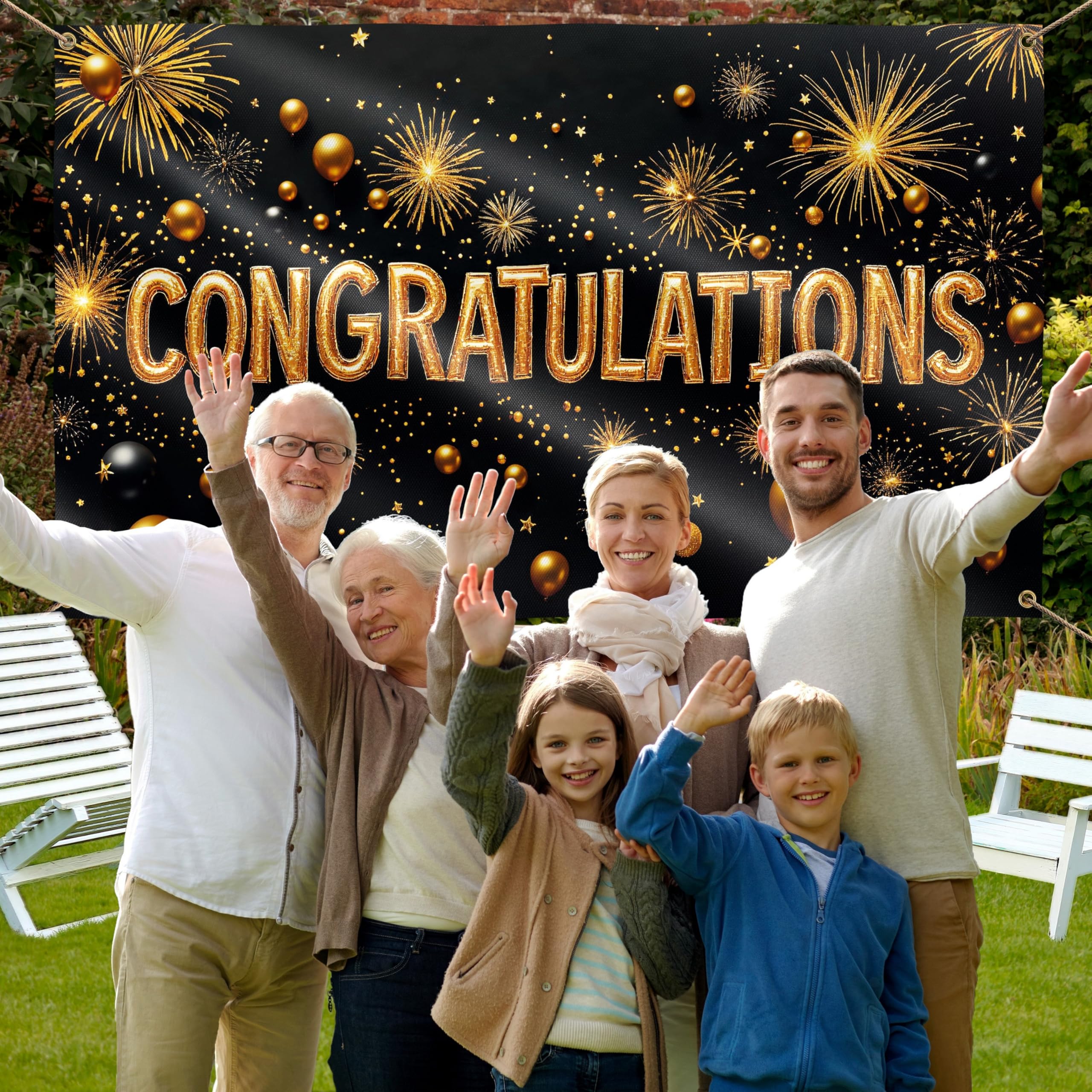 Congratulations Banner - Graduation Decorations 5x3ft - Well Done Banner - We Are So Proud of You - You Did It (Black and Gold) - Image 4