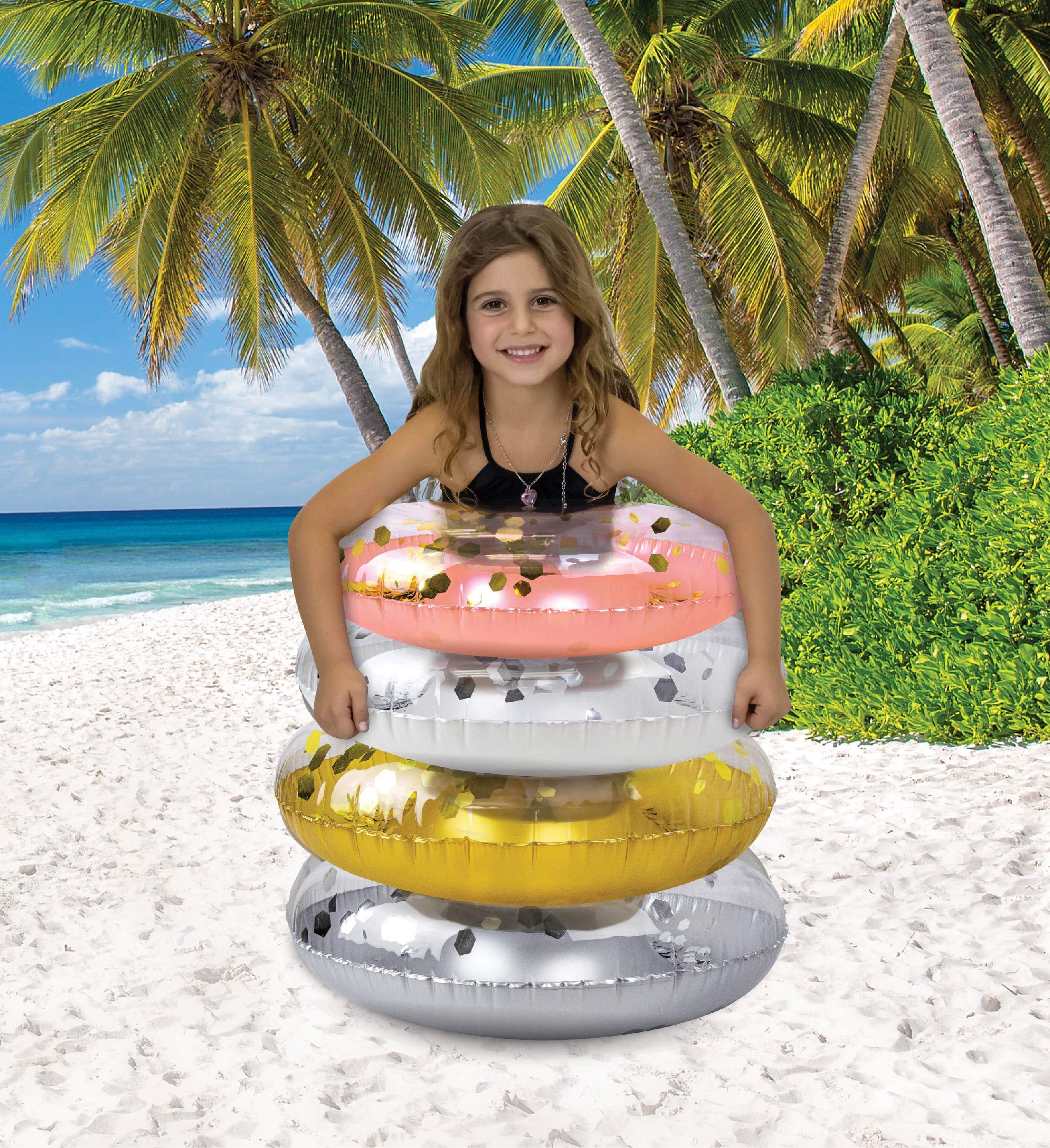 CoTa Global Flotador inflable para alberca, tubo de confeti, anillo de natación de alta calidad, flotador de vinilo resistente para la playa, fiesta, vacaciones, resistente a los rayos UV, fiesta en