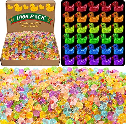 Barydat 1000 piezas de mini pato de resina que brilla en la oscuridad, pequeño pato luminoso a granel para ocultar bromas, ideas de bricolaje,