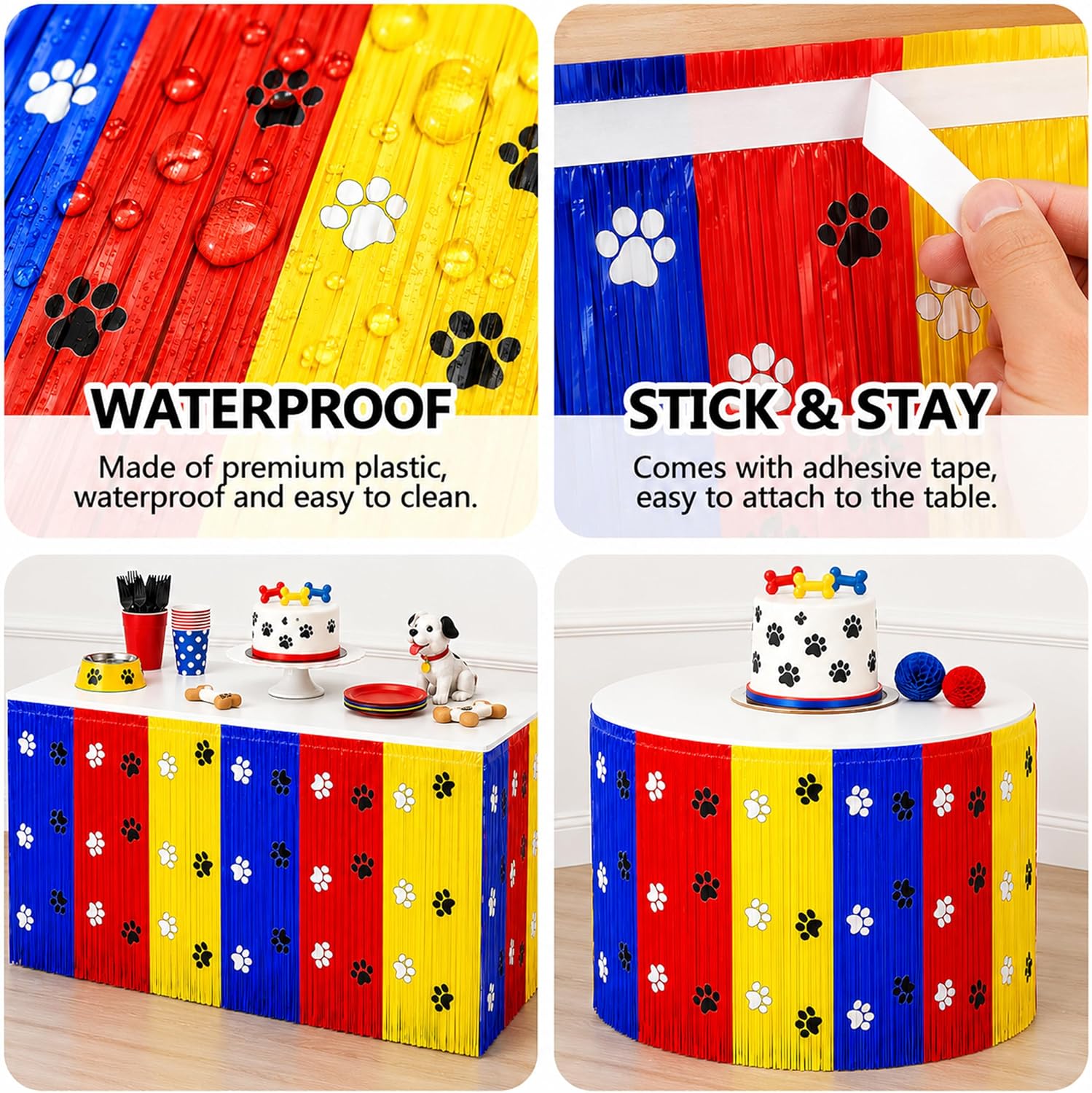 Dog Paw Fringe Table Skirt, 2 PCS | 29.5 x 108 Inch