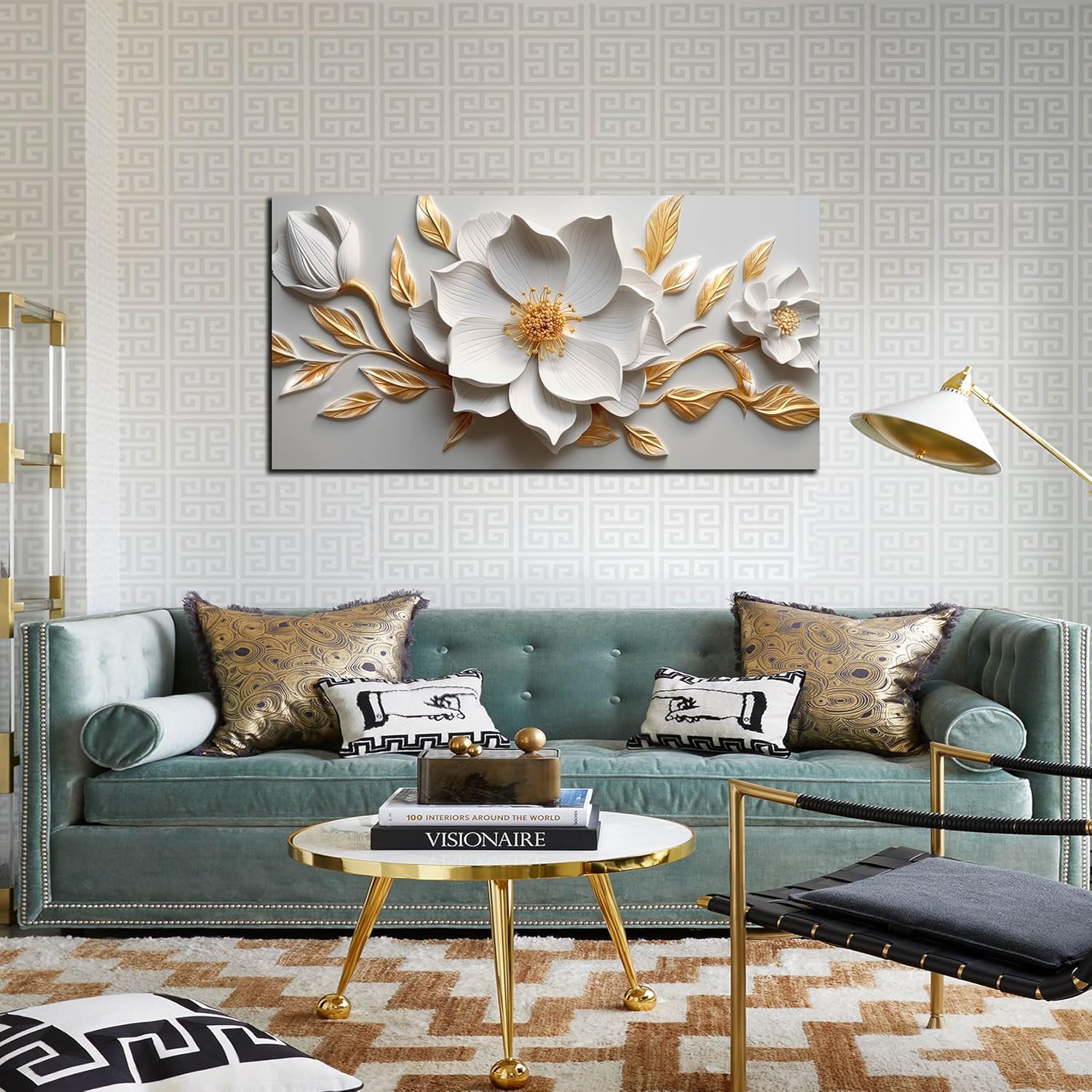 Canvas Wall Art for Living Room Bedroom Office White and Gold Flower Artwork Large Botanical Floral Wall Art Framed Wall Decor Modern Canvas Prints 20x40 In - Image 2