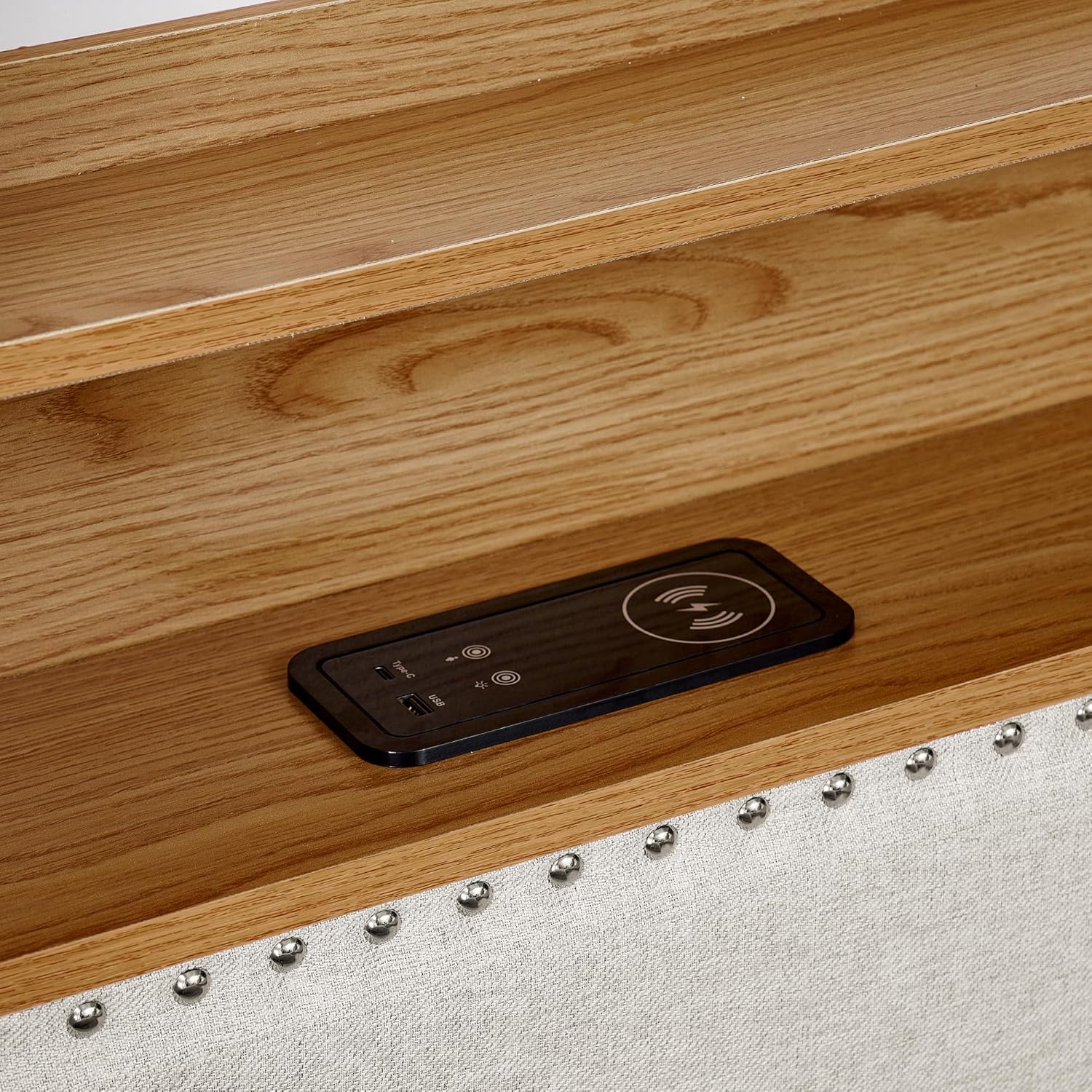 Ball & Cast Twin Daybed with Two Drawers,Linen Upholstered Day Bed Frame with Storage Headboard, LED Lights & Wireless Charging,Wood Slats Supports,No Box Spring Needed,Easy Assembly,Beige