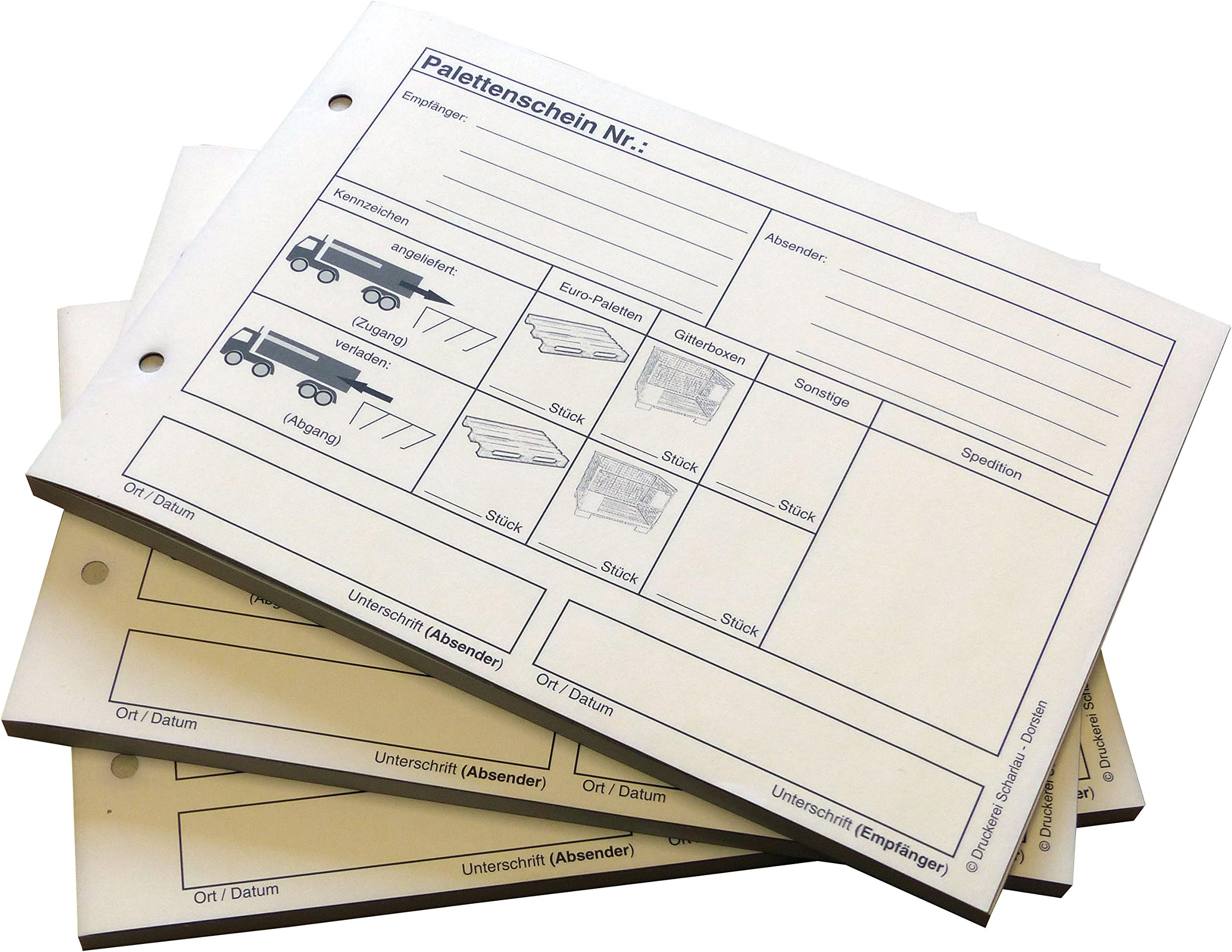 3er Pack Palettenscheine Lademittelnachweis DIN A5 quer (210 x 148 mm) 3 Blöcke á 25 Satz 4-fach selbstdurchschreibend Lademittelschein Ladeschein Palettennachweis