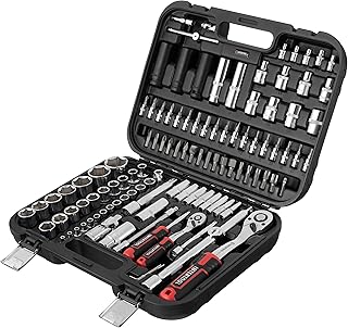 INTERTOOL Metric Socket Set, 1/4â€ & 1/2â€ Drive, 111-Piece, Impact Sockets Cr-Mo, Quick Release Ratchets, Extensions, Adapters, Bits, Screwdriver, Metal Latch Hard Case, Tool Gift, ET08-8111