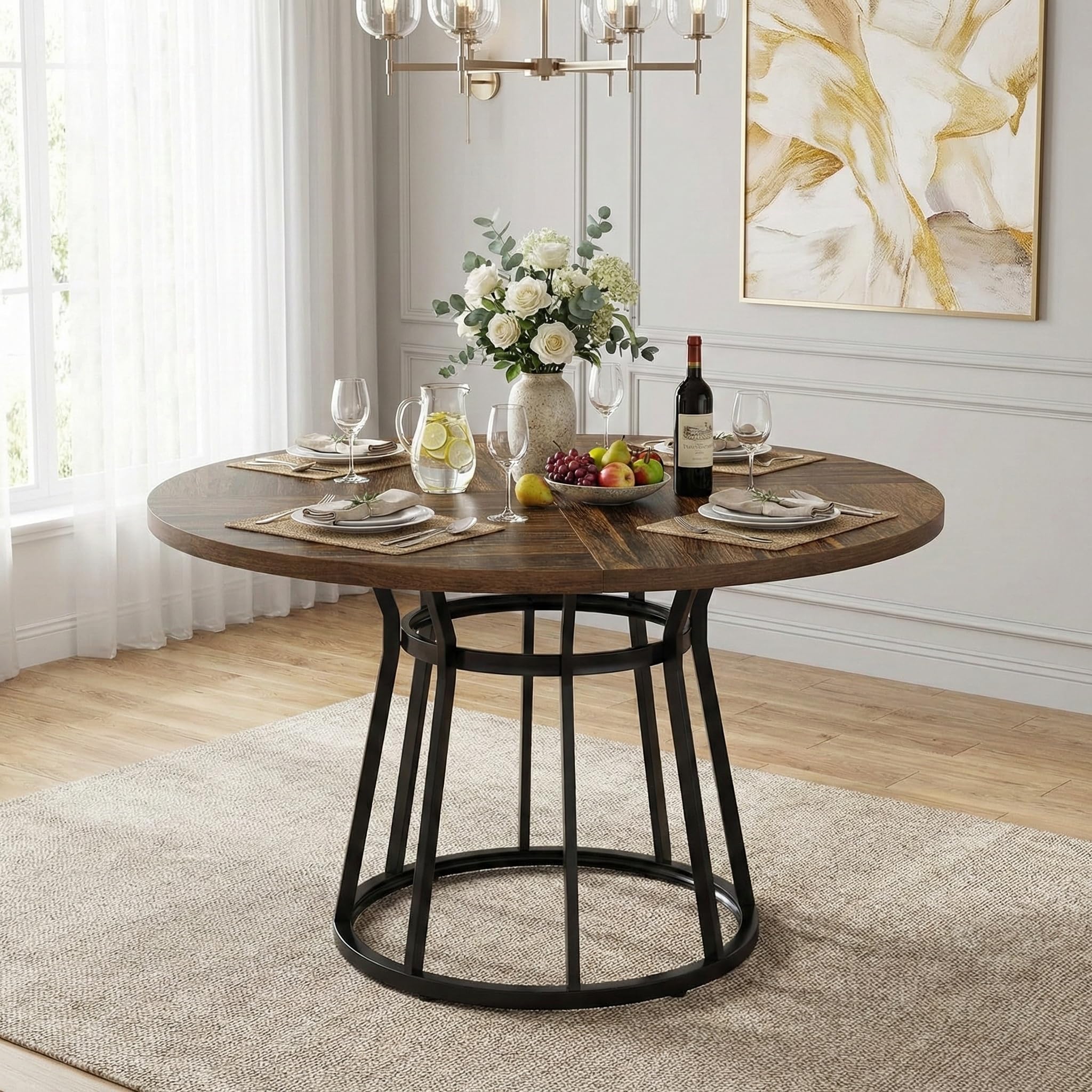 Lailang Mesa de comedor redonda de 120 cm, mueble de comedor, mesa de madera, mesa de comedor ahorra espacio, mesa de salón moderna, mesa de reuniones para oficina, 120 x 120 x 75 cm