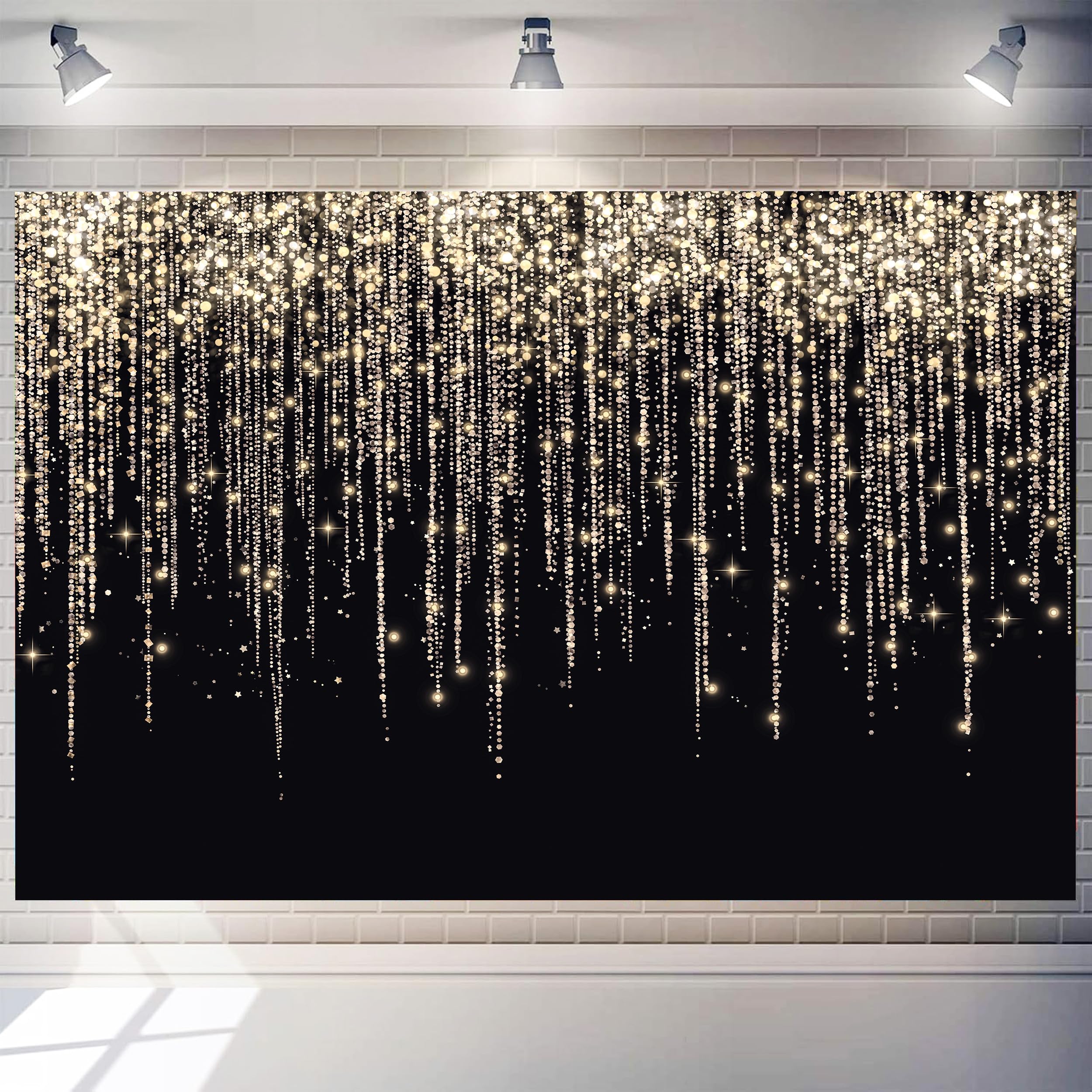 Gold Decorations Backdrop 7 x 5 ft Polyester Black and Gold Background Golden Sparkle Spots Birthday Party Banner Anniversary Kids Adults Graduation