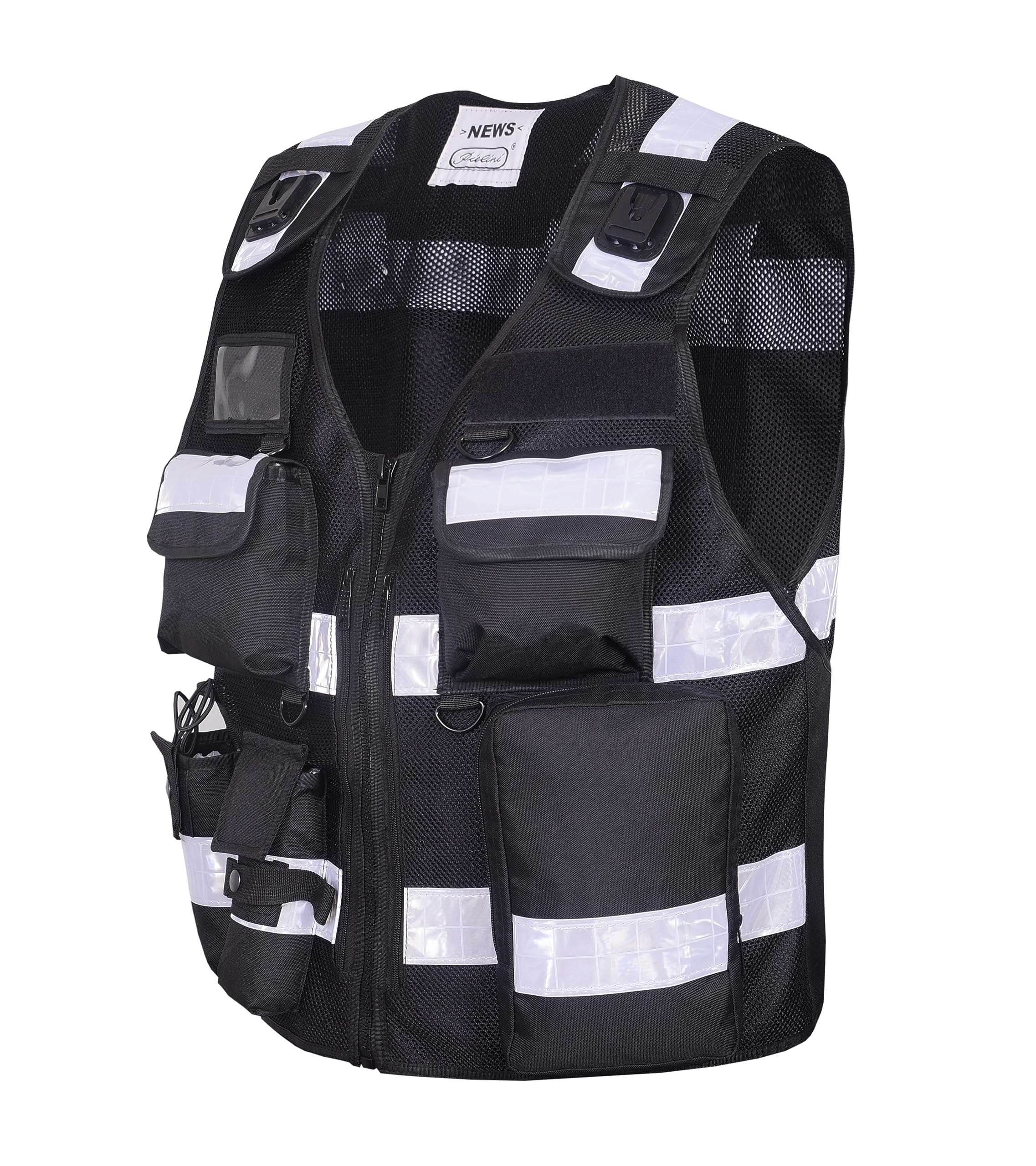 Pielini Sicherheitsweste Reflektierend Schwarz 200 + 2 Patch SECURITY | Verstellbar