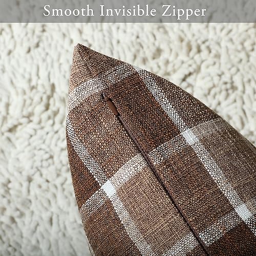 Miniatura 3 de Stellhome Paquete de 2 fundas de almohada de lino de otoño a cuadros, fundas de cojín decorativas para sofá, sala de estar, 18 x 18 pulgadas, color