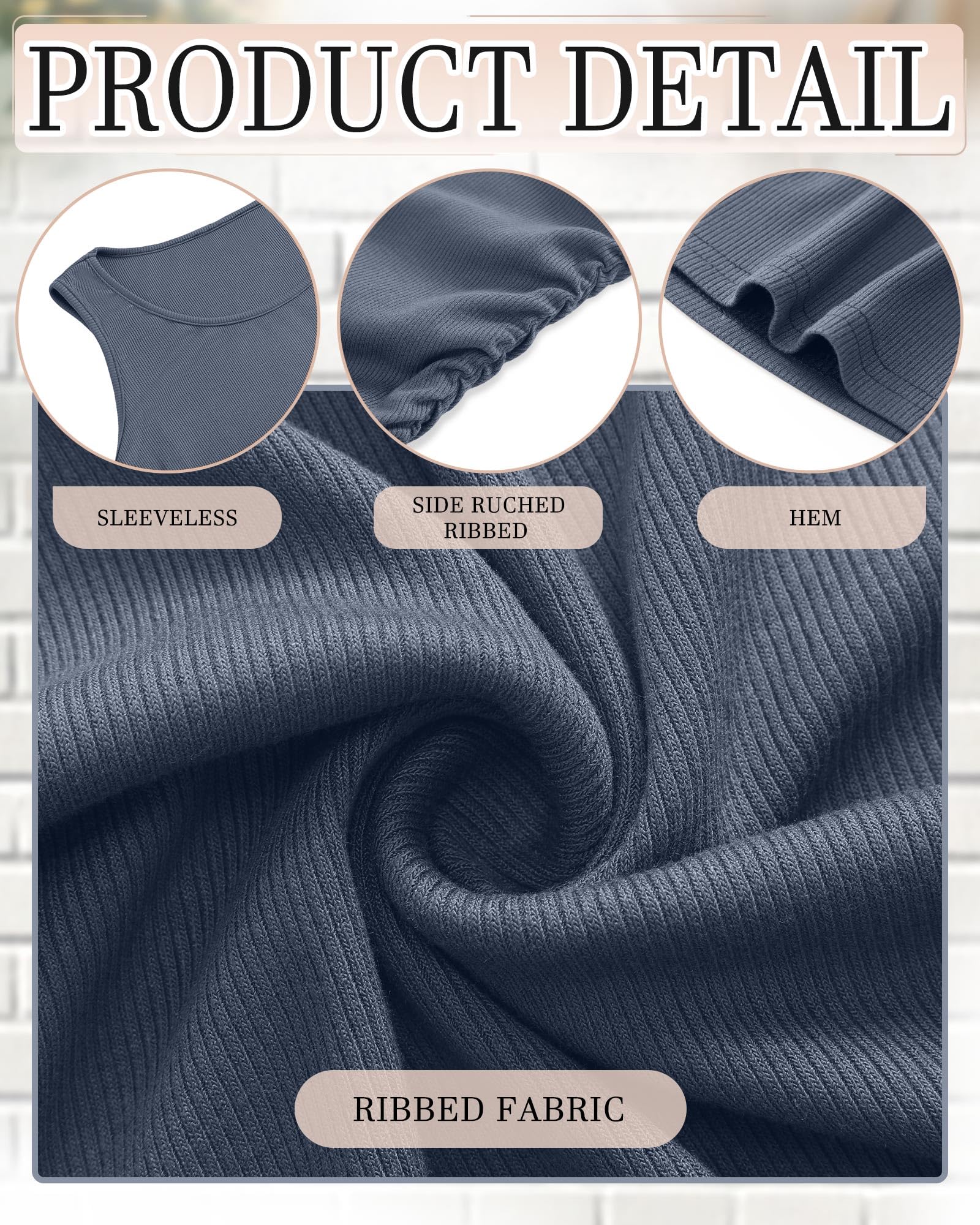 Riyiper 3er-Pack Damen-Schwangerschafts-Tanktops, Ärmellos, aus Baumwolle, mit Gerippten Seiteneinsätzen und Raffungen