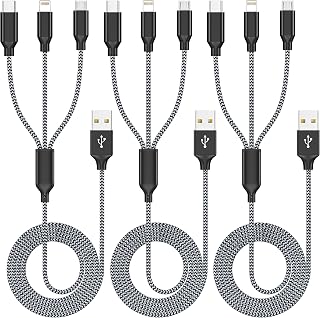 XnewCable 3-in-1 Multi Charging Cable 4ft 3-Pack Nylon Braided MFi Certified USB to Lightning/Type-C/Micro USB for iPhone Samsung Android