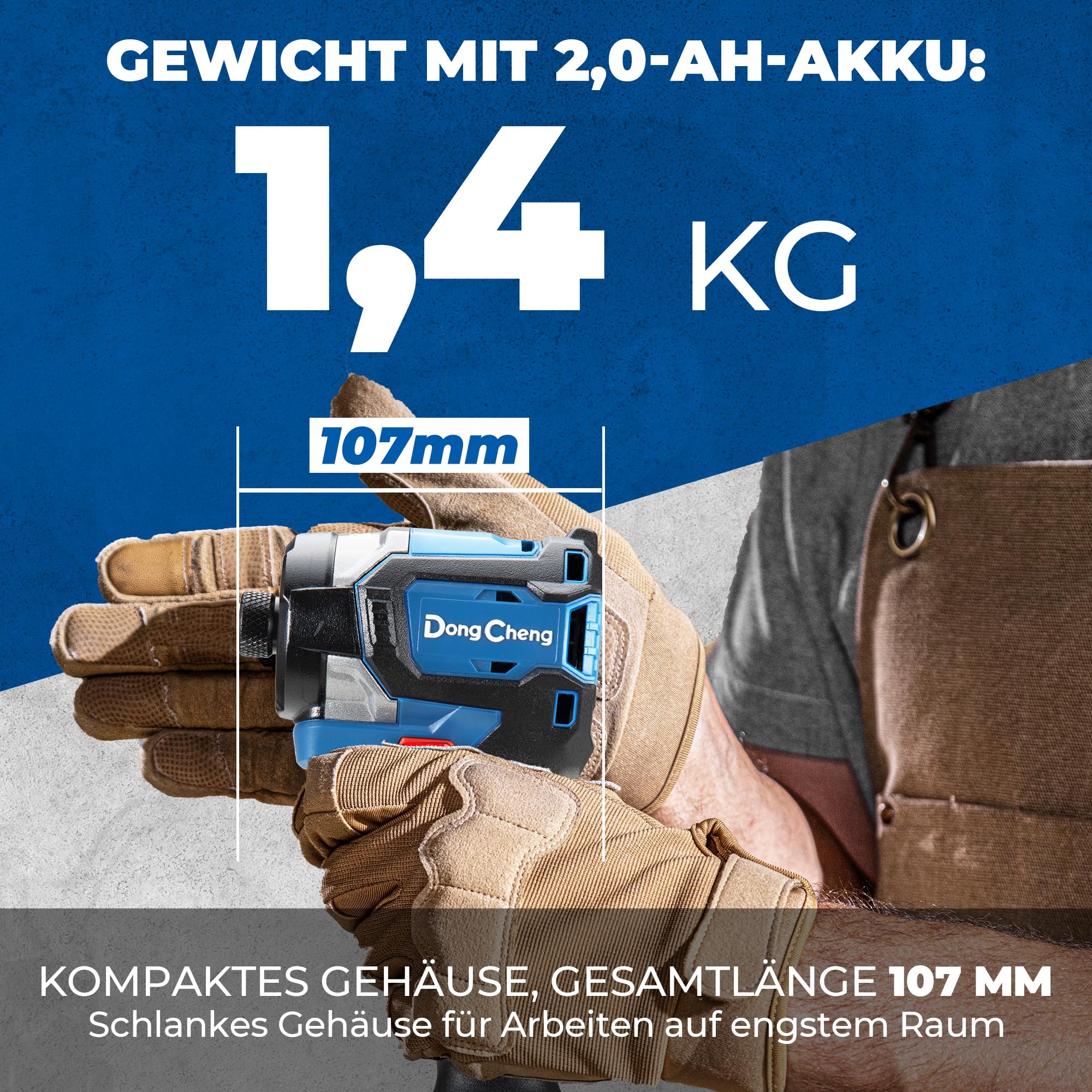 Dong Cheng 20V Bürstenloser Schlagschrauber, 208Nm Akku-Schlagschrauber, Selbstschneidend-Modus, 3200U/min, 4300IPM, 1/4" Sechskantfutter, 3 Geschwindigkeitsstufen, mit 2 * 2,0 Ah Akkus