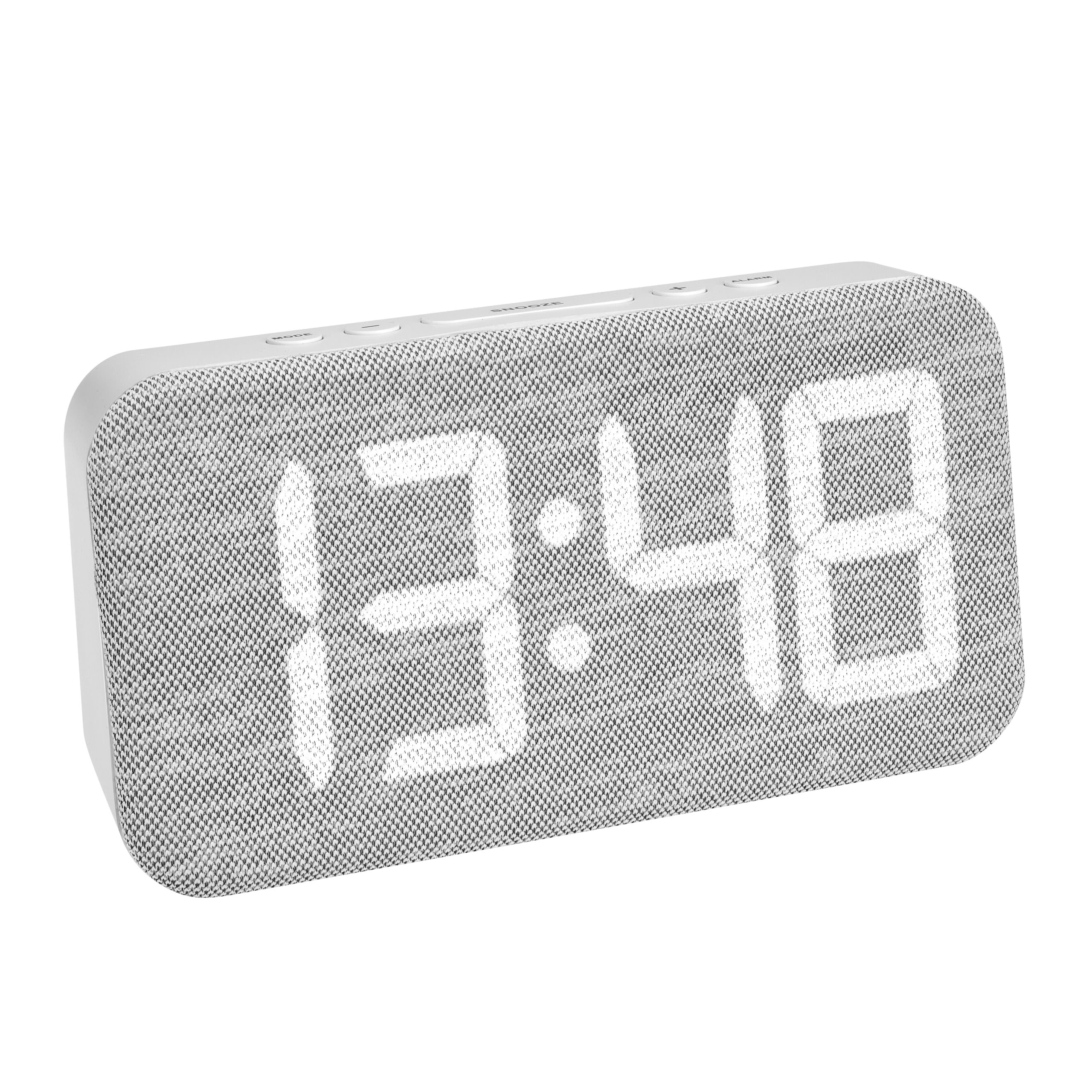 TFADostmann 60.2042.02 Digital Alarm Clock with 3 Brightness Levels, Fabric Cover, Snooze Function, Includes Date, 3 Alarm Functions (Mon-Fri, Mo-Sat, Mo-Sa, Mo-Sun), Dimmable, Quartz Clock, with USB