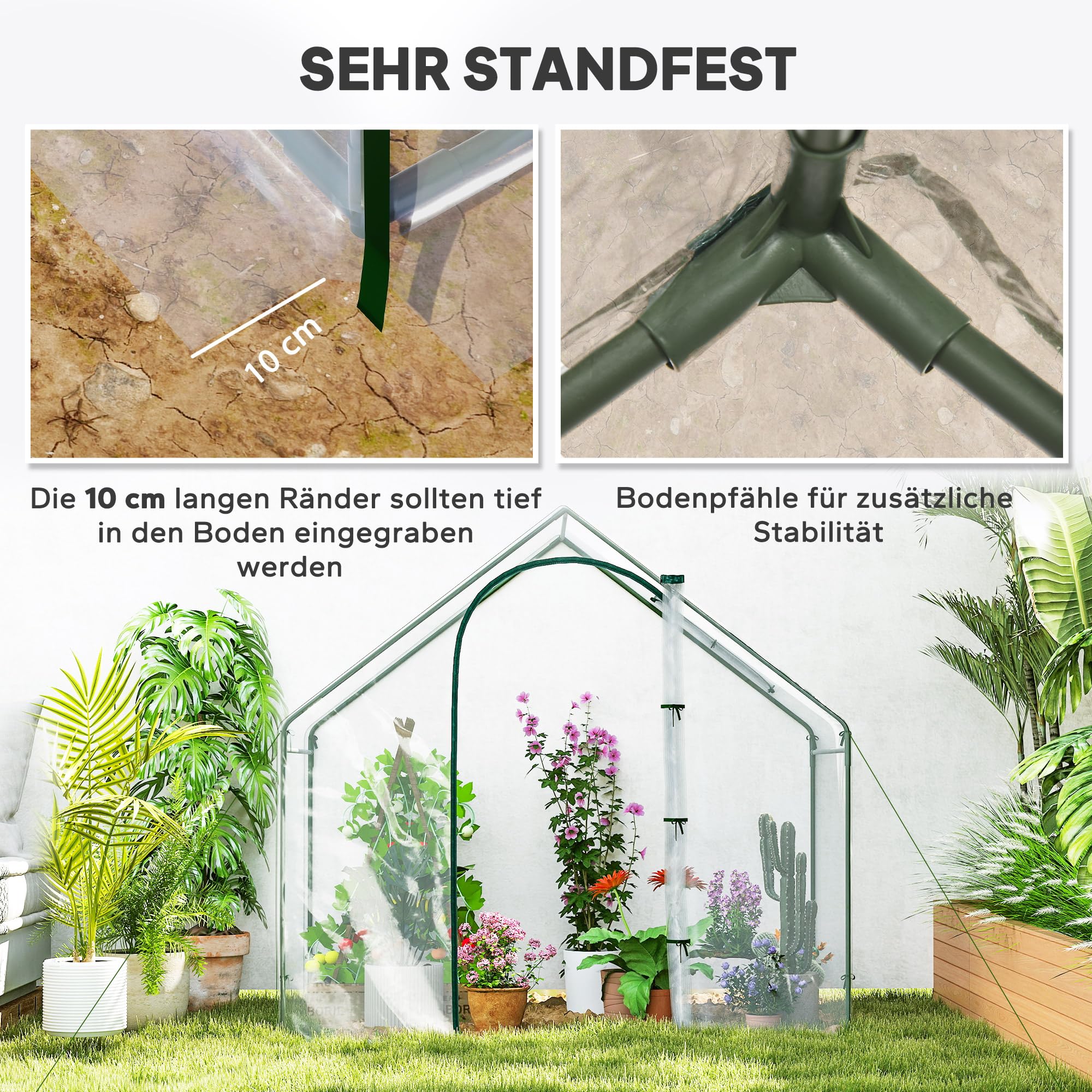 Outsunny Gewächshaus mit Fenster aus Stahl 180 x 100 x 168 cm Transparent
