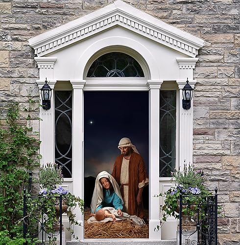 Miniatura 2 de Nativity Scene Door Banner Cover. Christmas Front Door Banner. Christmas Outdoor Banner Mural. Christmas Holiday Party Decorations NS3054 (Banner,