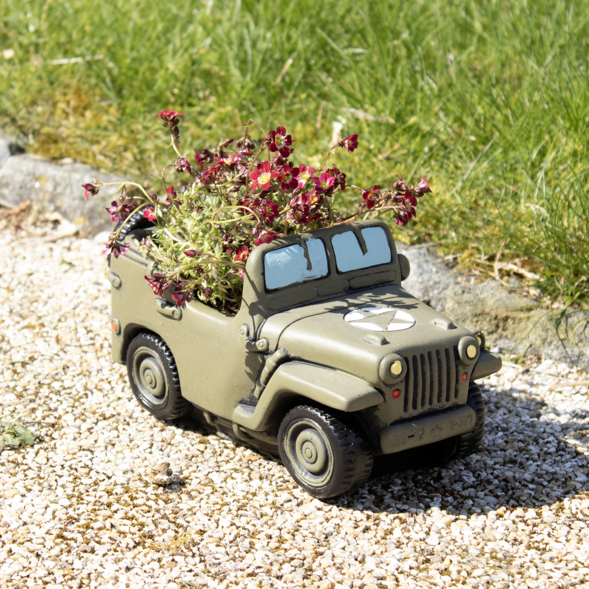 Darthome Cement US Army Truck Planter American Military Car Painted Heavy Duty Plant Pot (Small 21cm)