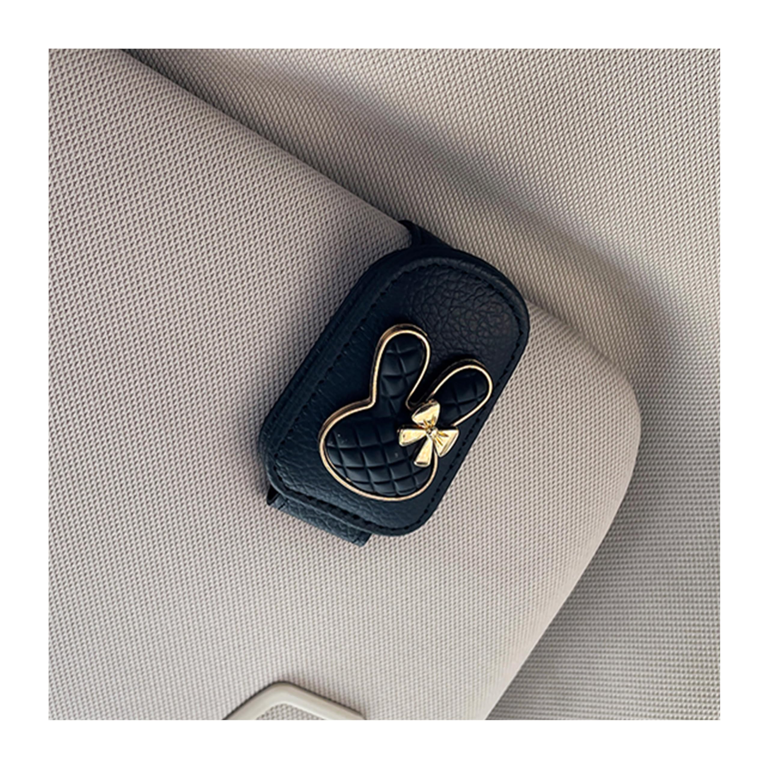 POKSRI Sunglasses Holder for Car Visor,Glasses Clip,Magnetic Leather Eyeglasses Holder,Car Accessories for Women,Black 1PC