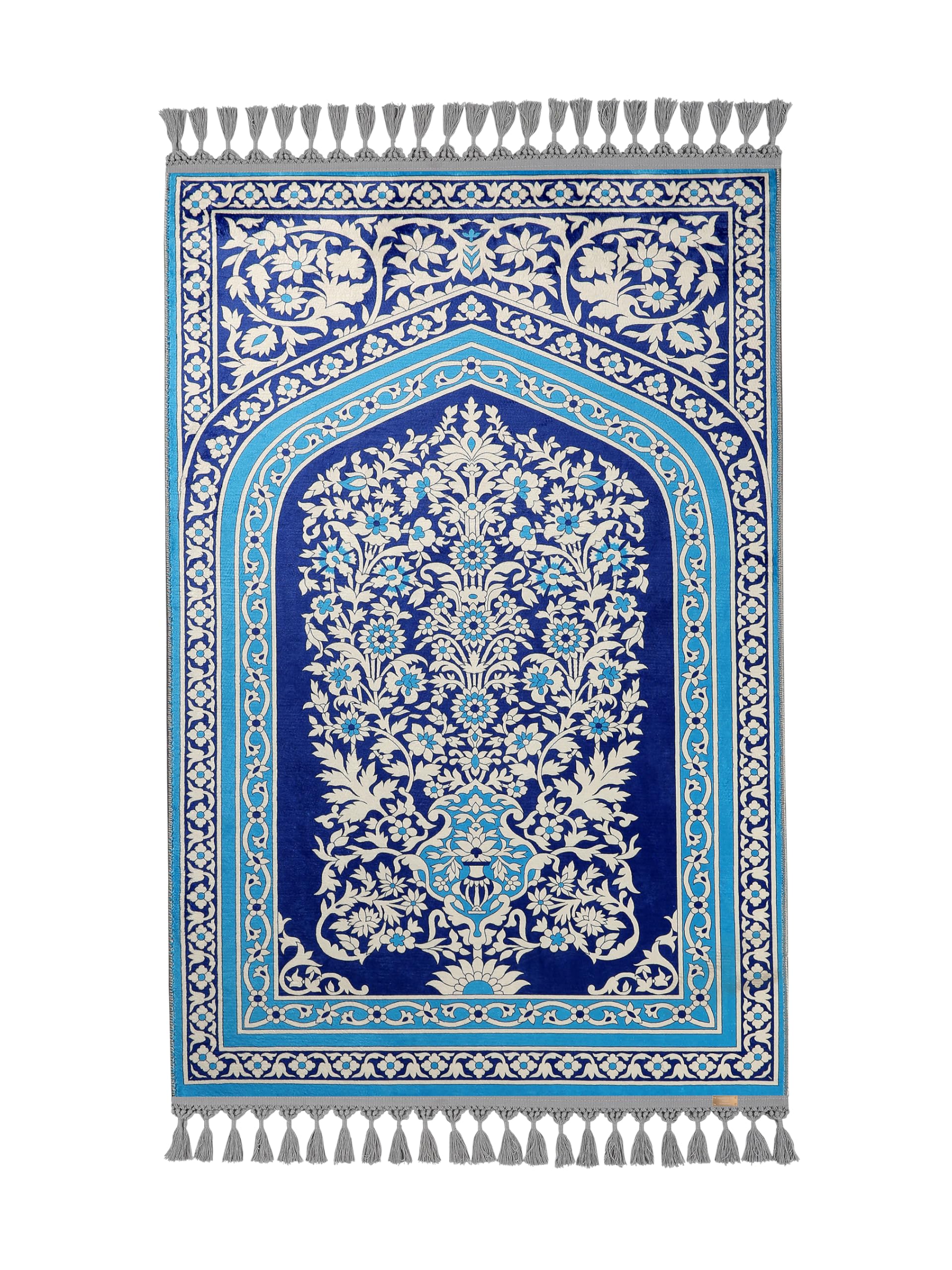 Alfombra de oración turca floral azul para crear un rincón de paz y meditación en casa