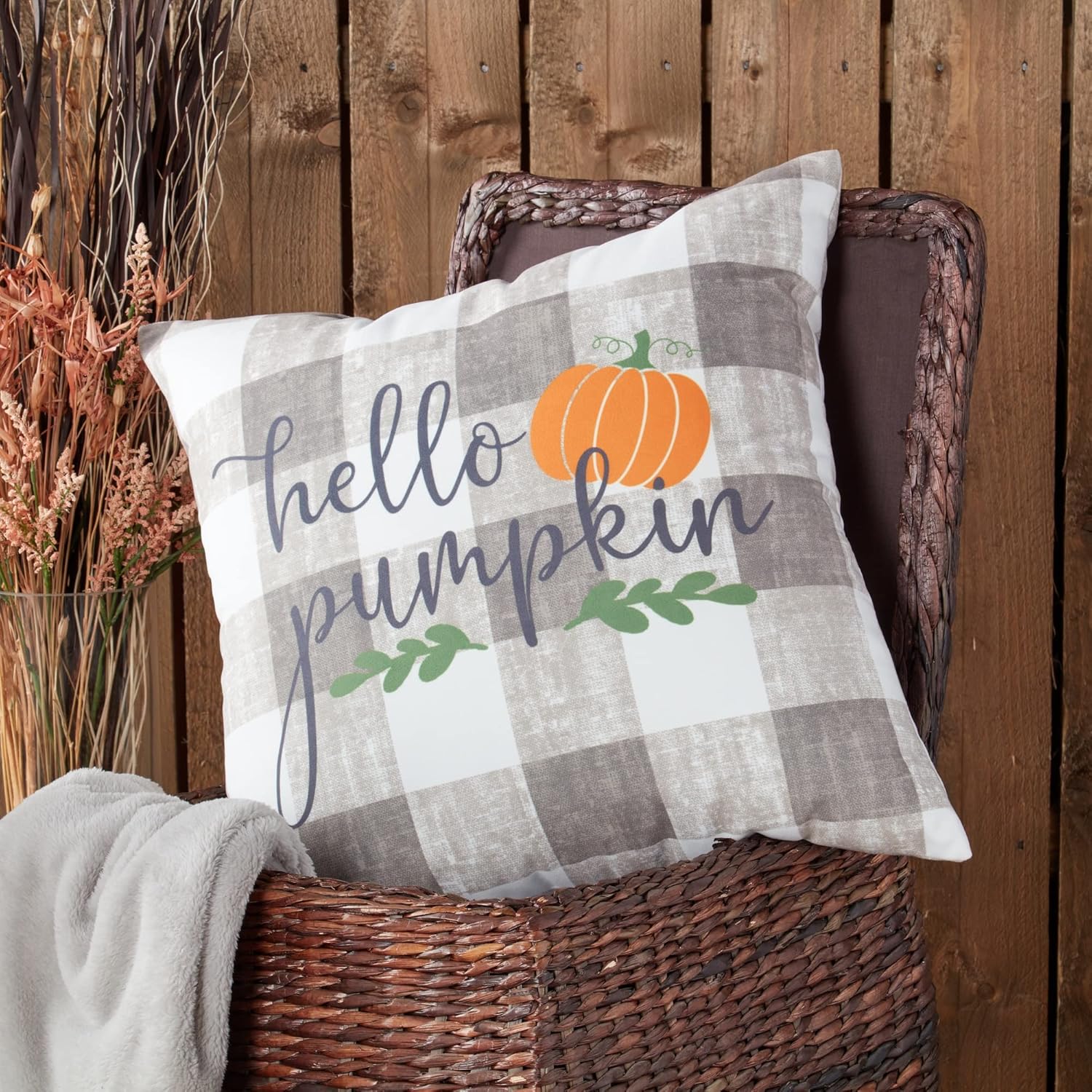 Greendale Home Fashions Hello Pumpkin 18" Square Fall Throw Pillow, 18" x 18"