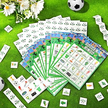 Liliful 35 Pcs Soccer Bingo Games 24 Players Ball Sport Party Bingo Cards for Kids Boys and Girls Adults Family Classroom Activities Birthday Party Favors Supplies