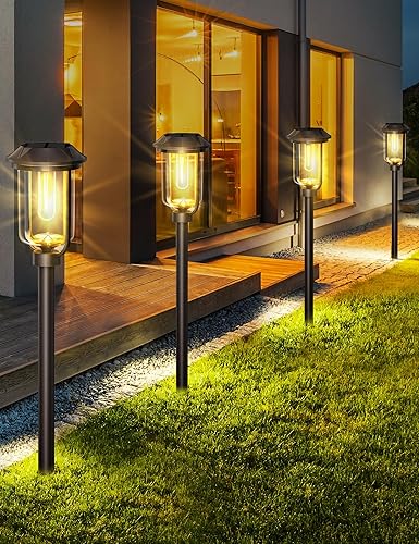 Miniatura 7 de 2 luces solares brillantes LED para caminos al aire libre, 1200 mAh, paquete de 6 luces solares de camino de 32 pulgadas, luces solares impermeables