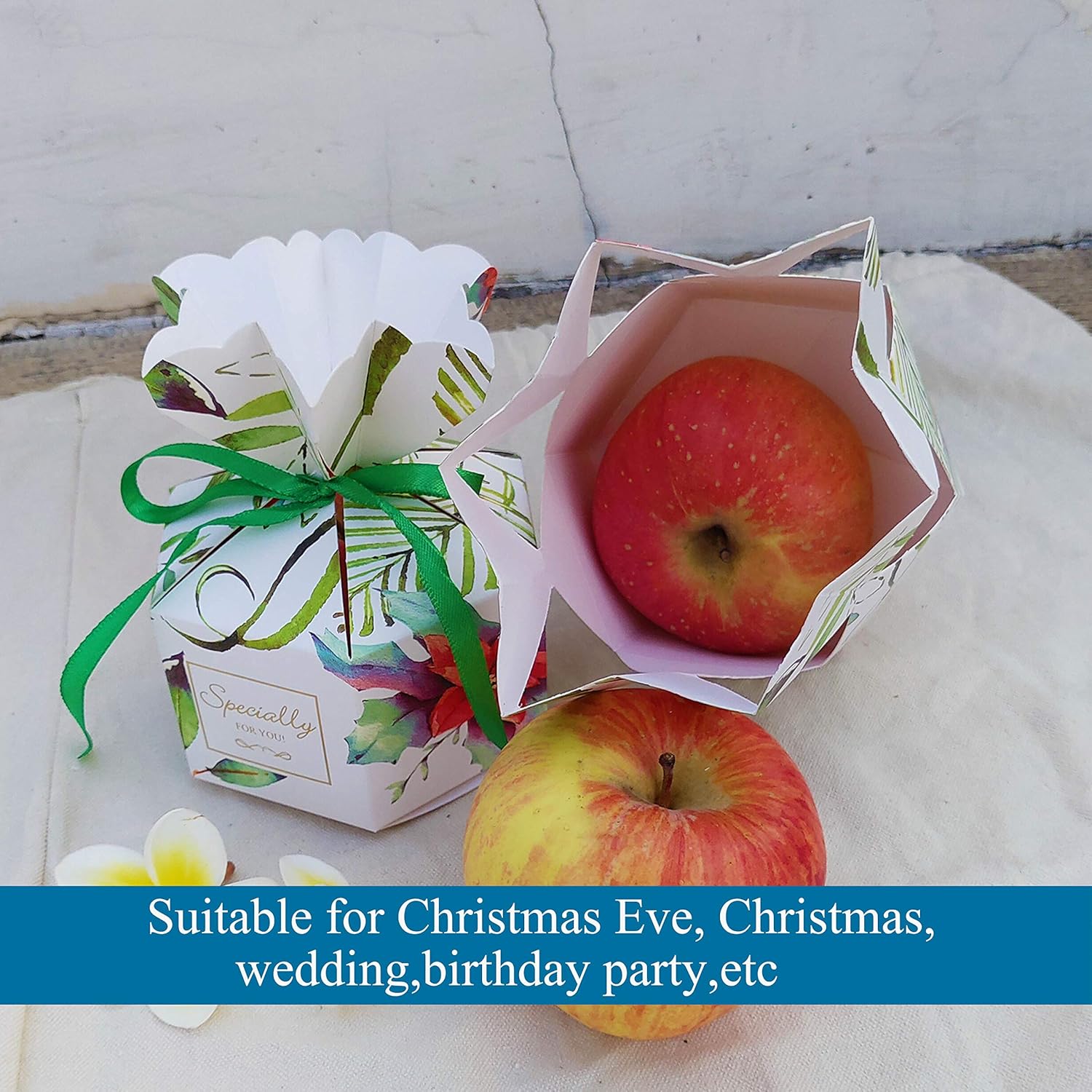 🛒 Flаѕh Sаlе Lontenrea 30 Pcs Large-Size Christmas Candy Boxes Wedding Birthday Party Favor Gift Box with 30Pcs Green Ribbon Decoration (Green Leaves)