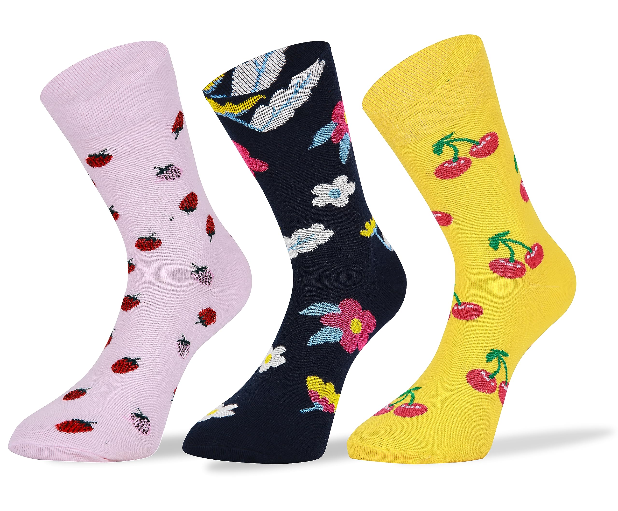 rc. royal class Women Mid Calf Soft Pure Cotton Fruit Flower Calf Length Socks, Pack of 3 Pairs, Multicolored, Free Size-picture-37