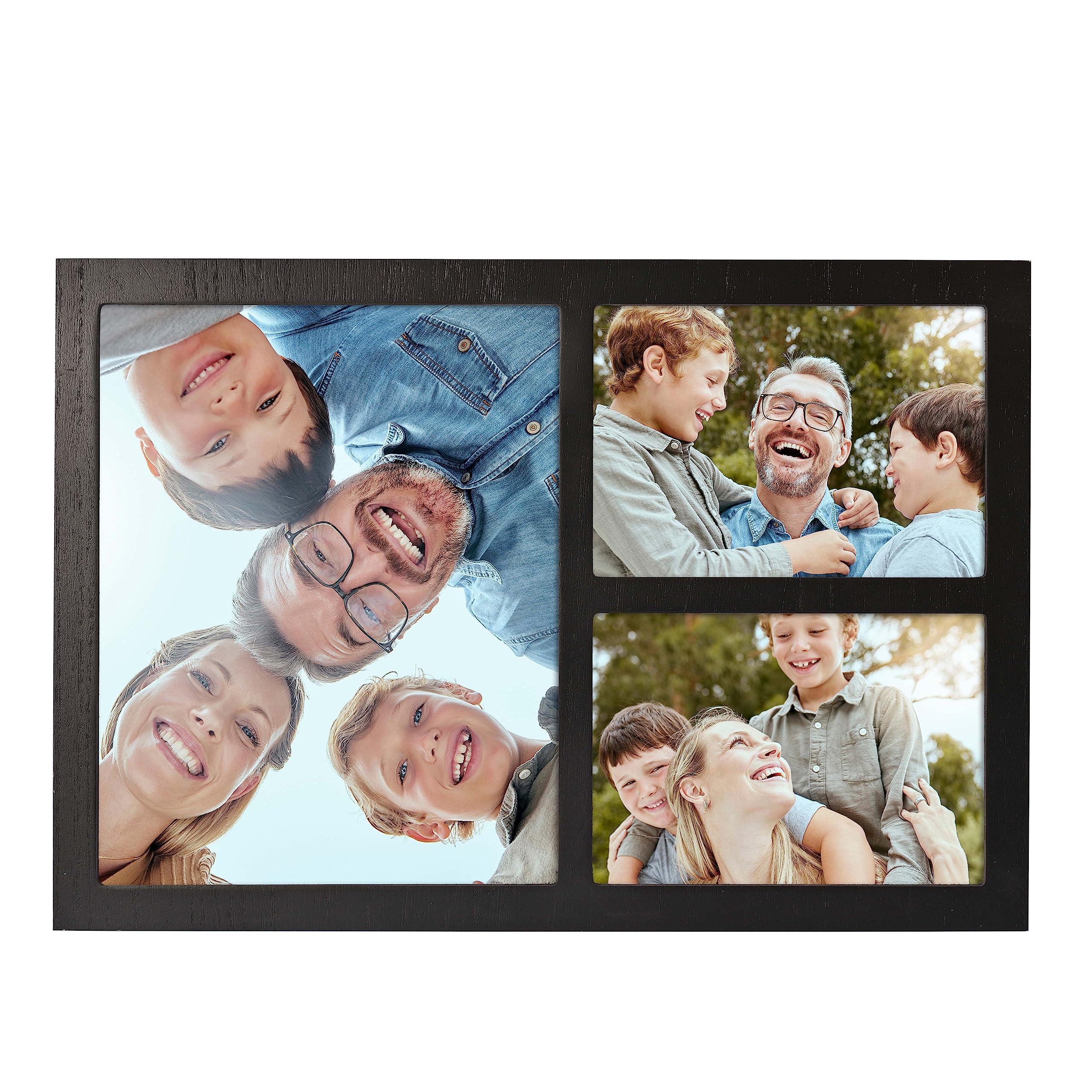 MONT PLEASANT Collage Picture Frame for Wall with 3 Openings Frames for 8 by 10 Picture or Photo,Two 5X7, Made of High Definition Glass Wall Display or Tabletop Display (Black)