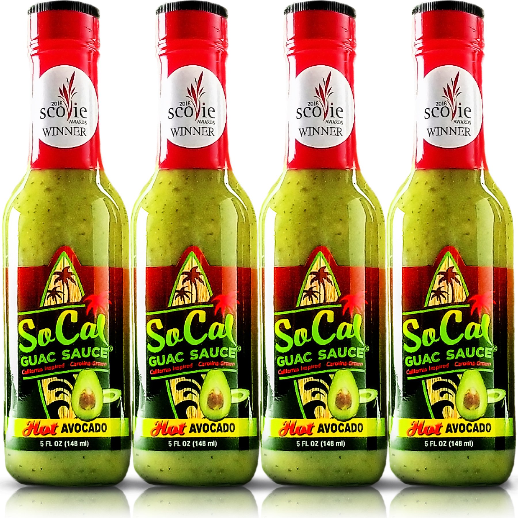 Avocado Sauce 4-Pack | Hot Avocado SoCal Guac Sauce | The 2018 Scovie Award Winner |20 fl oz total | Guacamole, Avocado Hot Sauce and Chile Verde All in One | Custom Gift Packaging – SoCal Hot Sauce