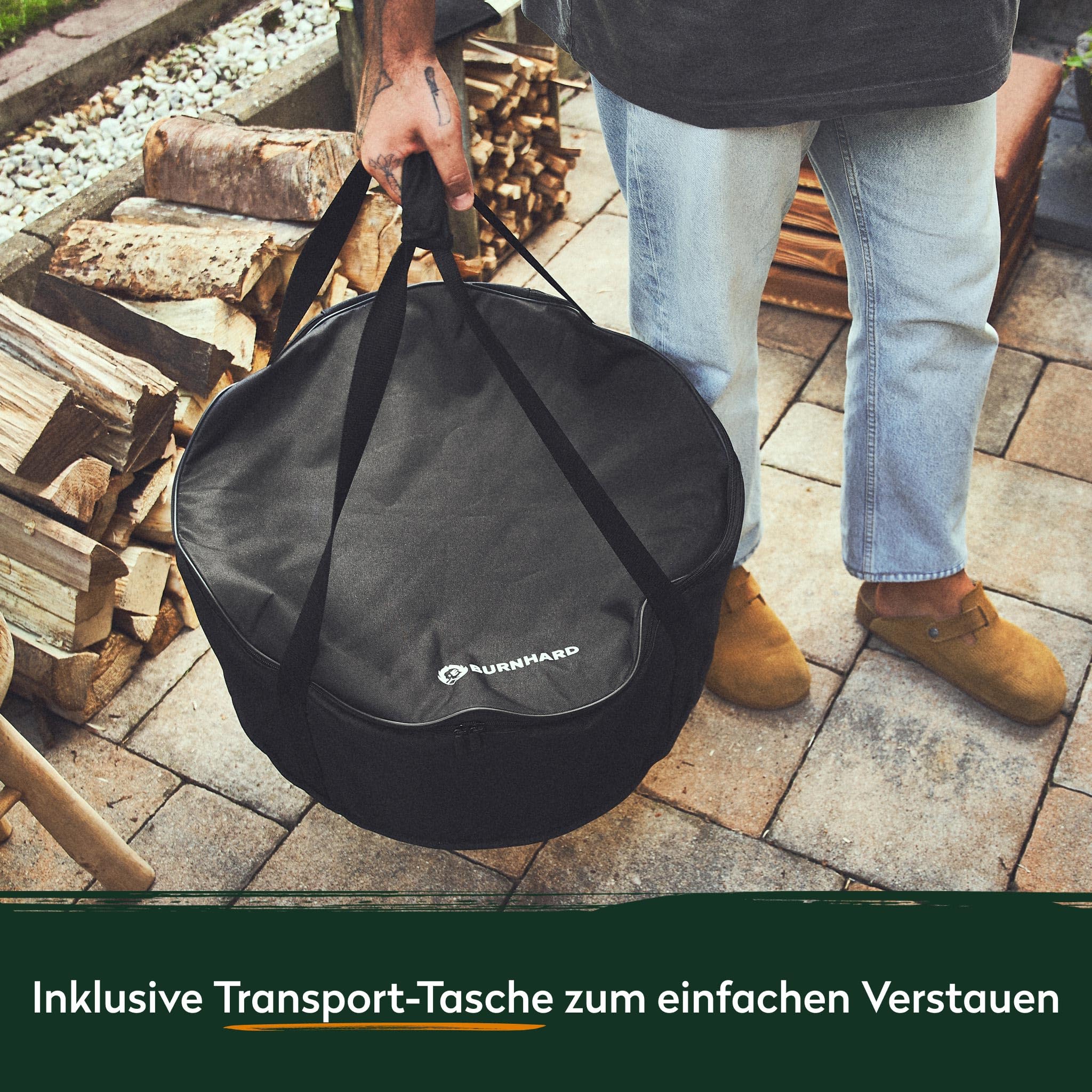 BURNHARD® Feuerschale Edelstahl 50 cm, inkl. Aufbewahrungstasche, Feuertonne, Feuerkorb, raucharme Sekundär-Verbrennung, langlebig & mobil für Garten, Terrasse & Balkon