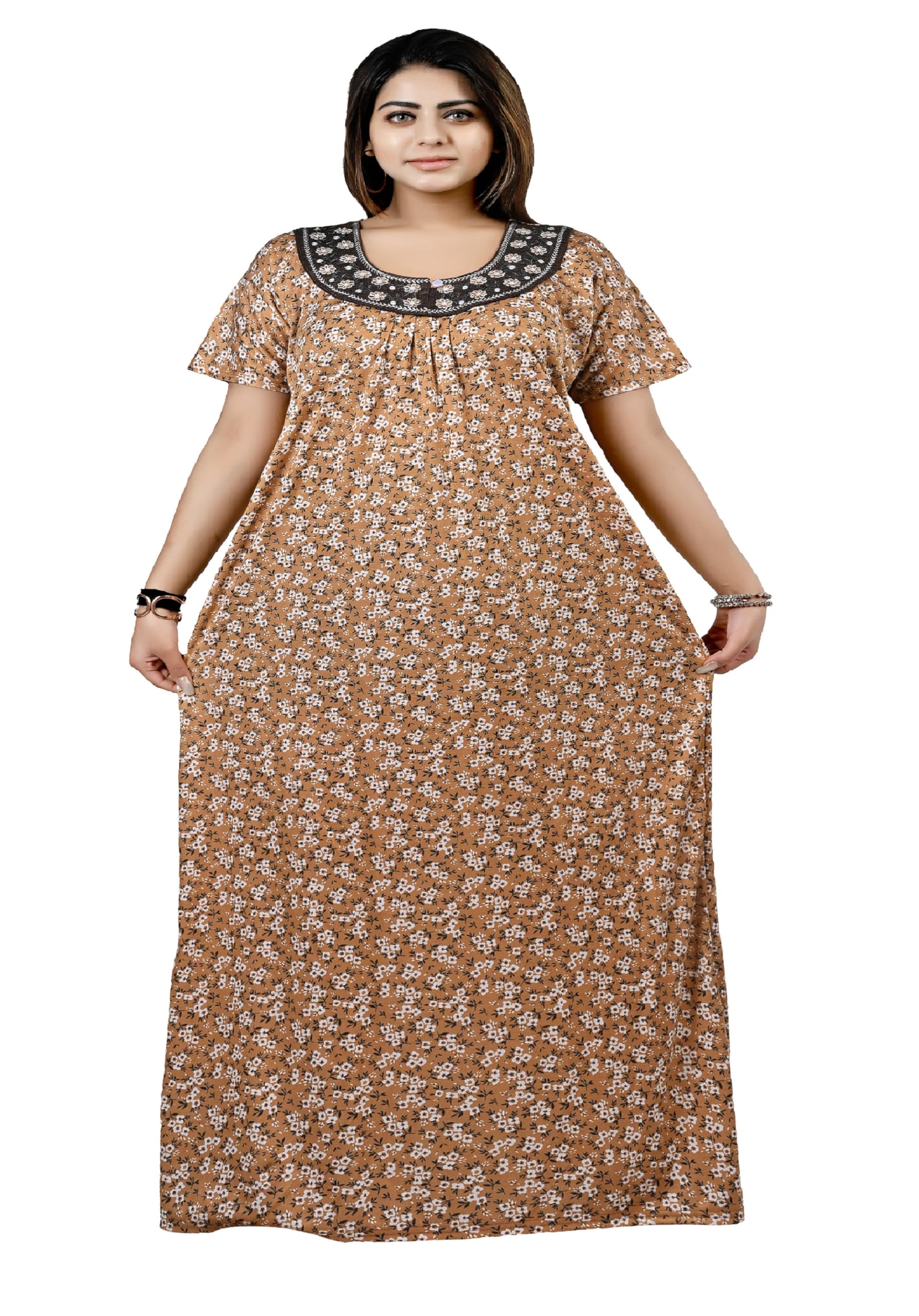 Hosiery Nighty Maxi for Women | Printed Cotton Dailywear Nightgown/Nightdress/Sleepwear | Button Open Plus Size Nighty (6XL–10XL)-image-14