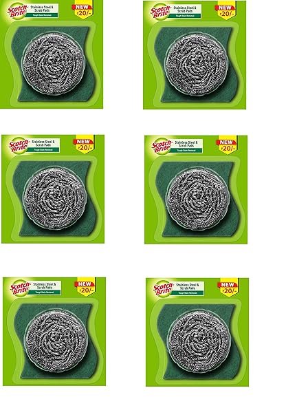 Scotch Brite Stainless Steel Scrub plus Scrub Pad Combo (Pack of 6)