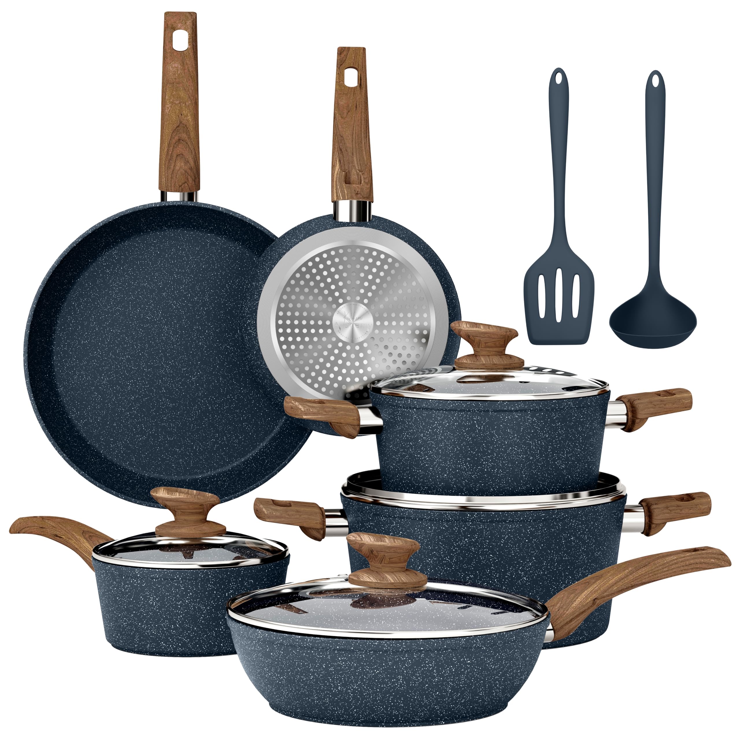 Kitchen Academy Batterie Cuisine Induction 12 Pièces de Casserole et Poêle | Antiadhésive en Granite Batterie de Cuisine Tout Feux, 100% Sain et Sans PFOA ni PFOS, Facile à Nettoyer