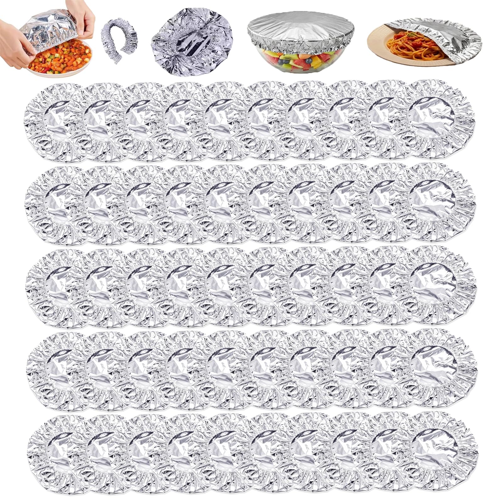 50PCS Reusable Aluminum Foil Food Covers, Food Grade Aluminum Foil Fo𝐨d Cover, Fo𝐢l Fo𝐨d Covers Stretch Reusable, Home Dining Table & Fo𝐨d Container Alum𝐢num Fo𝐢l Heat-Retaining Cover (50pcs)