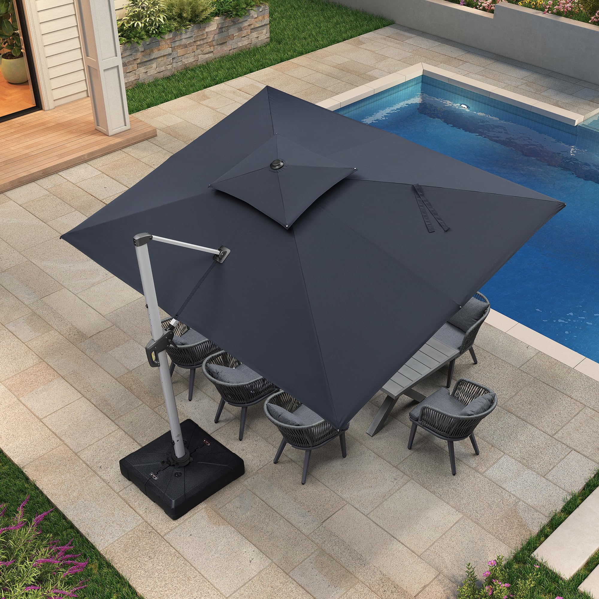 PURPLE LEAF 9' X 12' Patio Umbrella Outdoor Rectangle Umbrella Large Cantilever Umbrella Windproof Offset Heavy Duty Sun for Garden Deck Pool Patio, Grey : Patio, Lawn & Garden