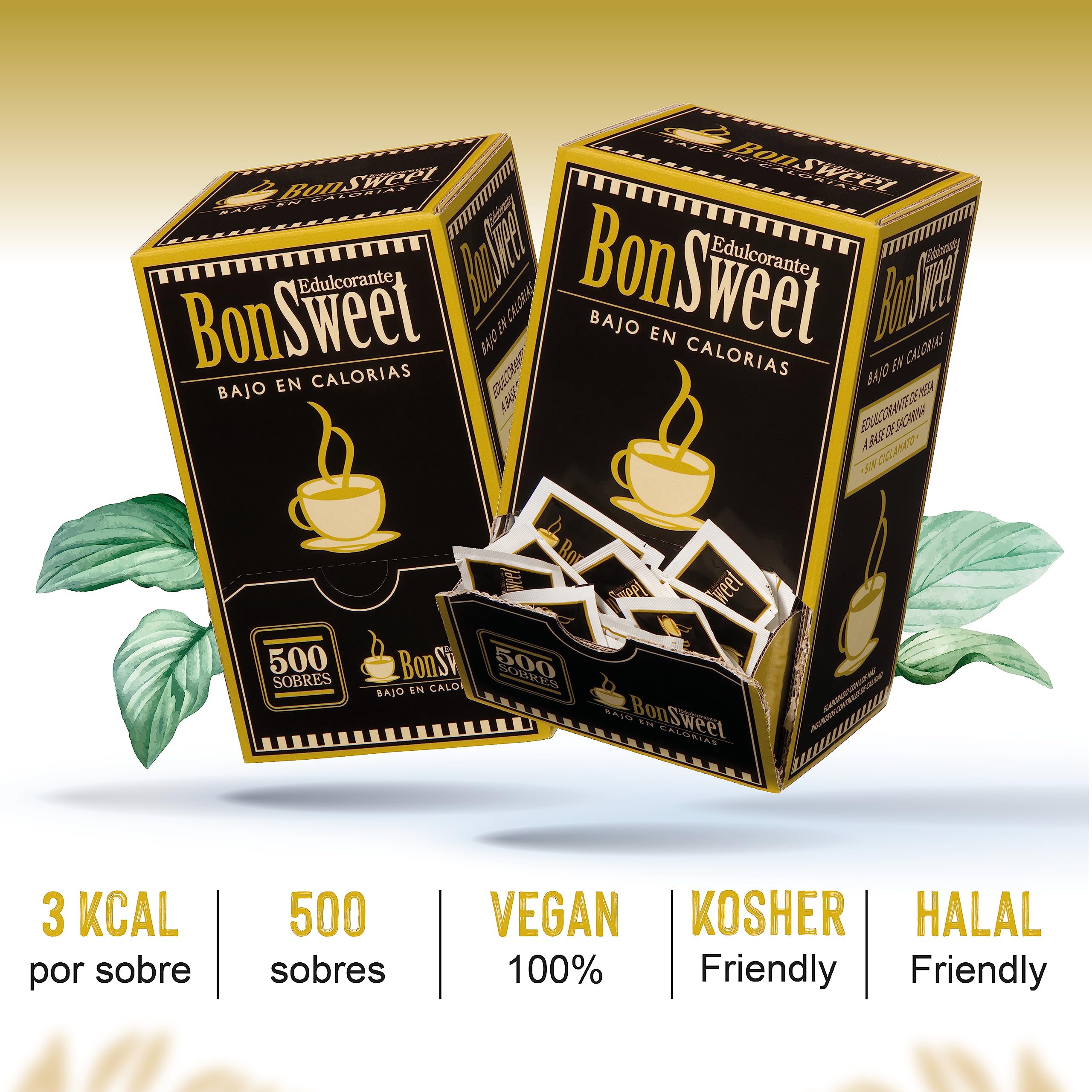 Castello since 1907 Edulcorante Bonsweet Sacarina Sin Ciclamato 500 Sobres | Monodosis | 1 sobre = 0.8g Azúcar | Bajo en Calorías | Ideal Café, Hostelería y Oficina - 400g