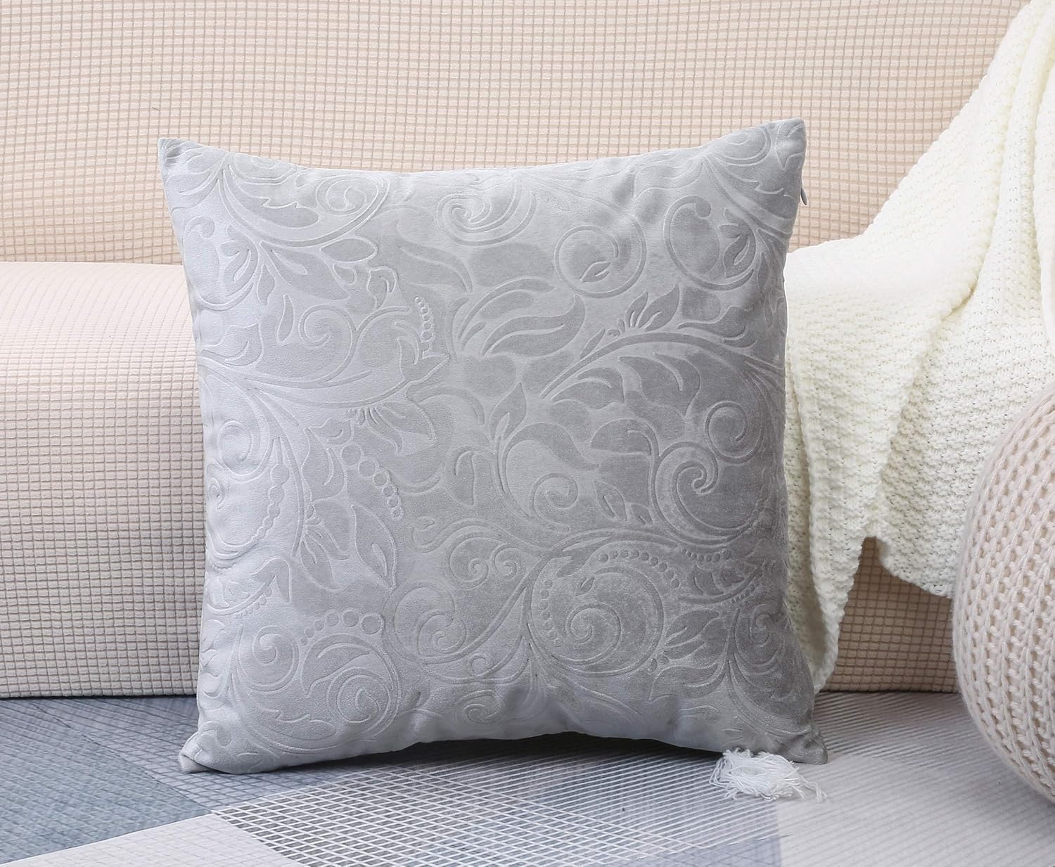 TangDepot Heavy Velvet Embossing Throw Pillow Cover