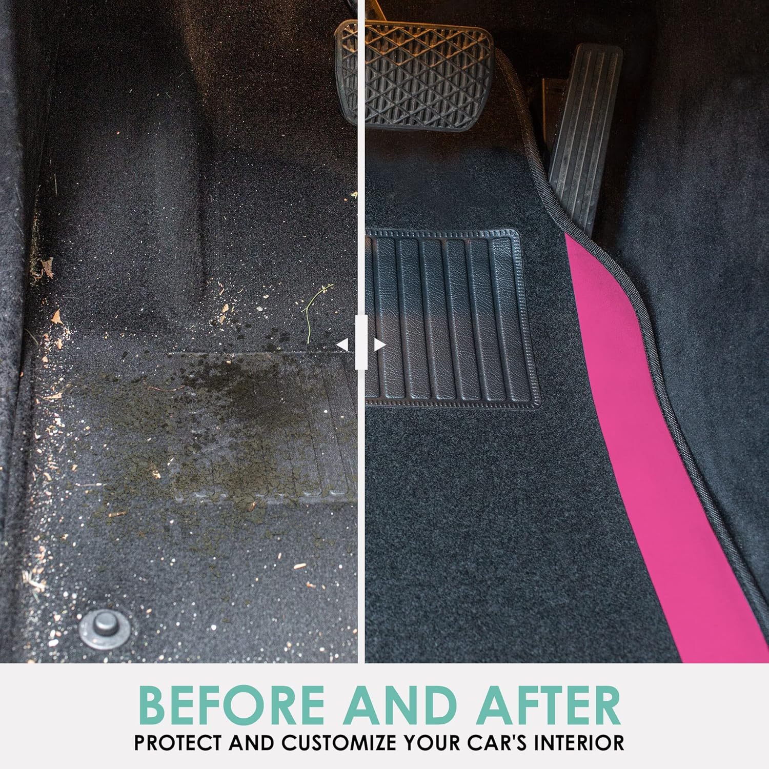 FH Group Automotive Floor Mats – Universal Fit Premium Carpet Car Mats with Driver Heel Pad, Full Set for Cars, SUVs & Trucks - Pink